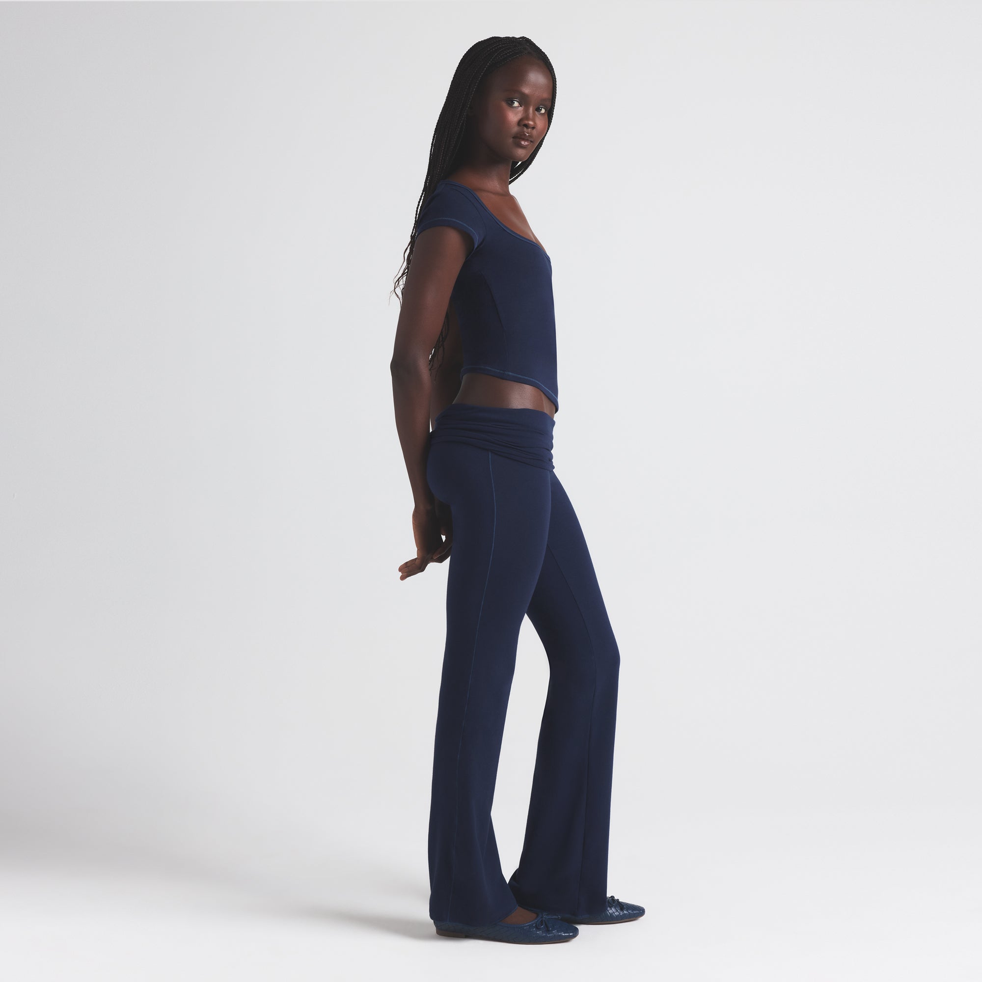 COTTON JERSEY FOLDOVER PANT | NAVY - Image 3