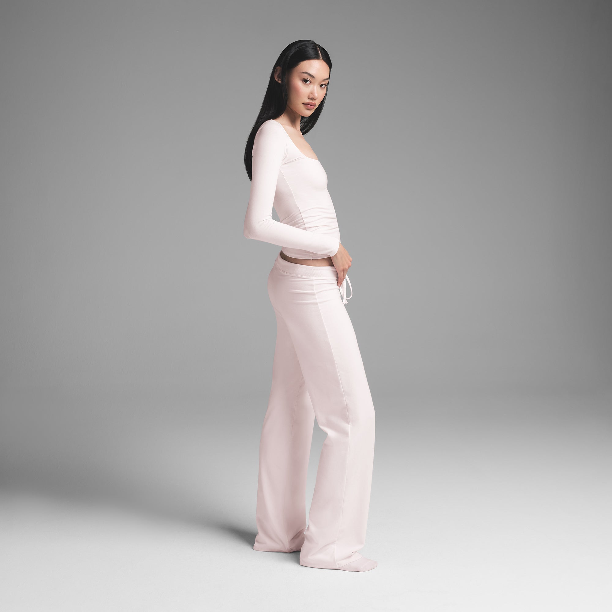 COTTON JERSEY STRAIGHT LEG PANT | BARELY PINK - Image 3