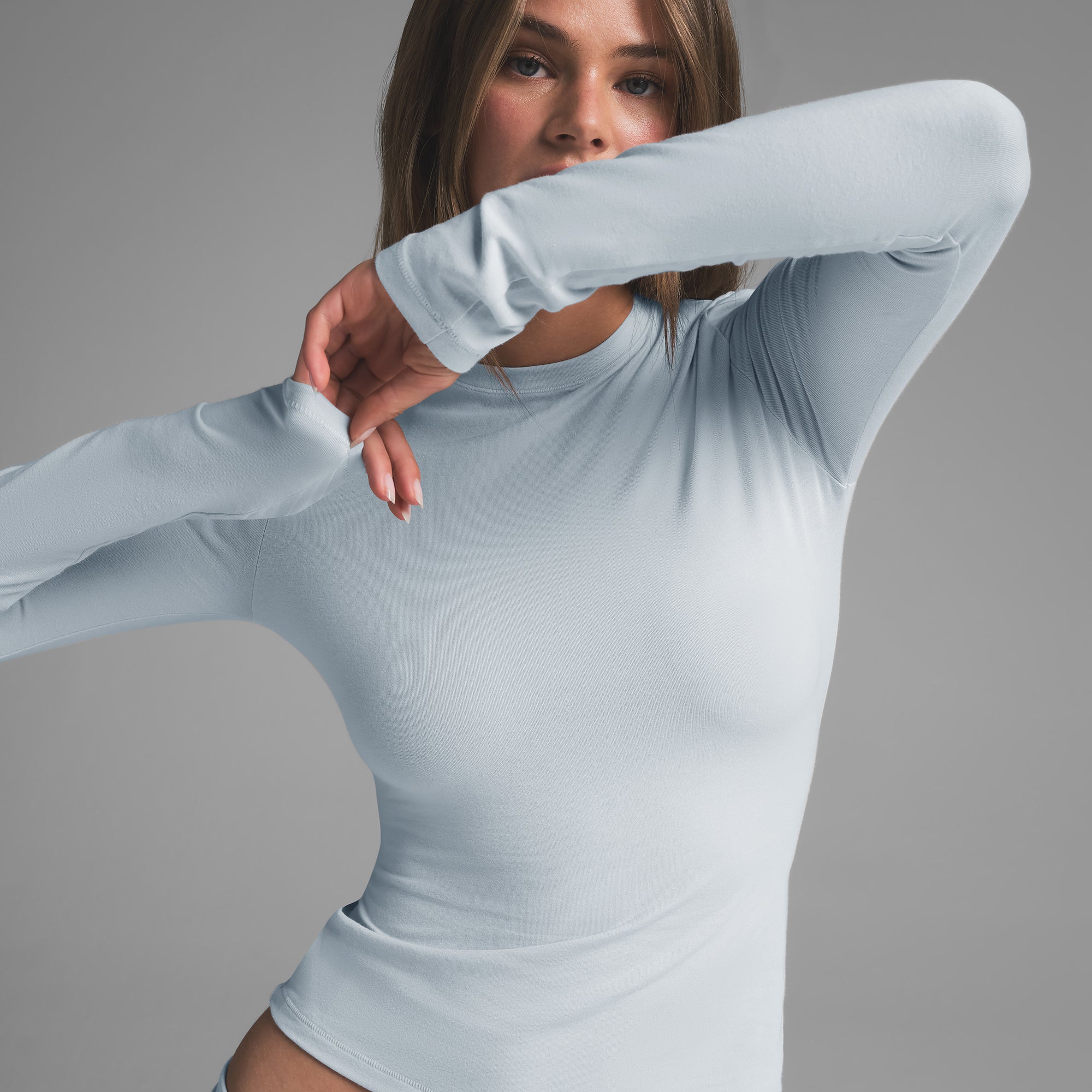 COTTON JERSEY LONG SLEEVE T-SHIRT | ZEN BLUE - Image 4