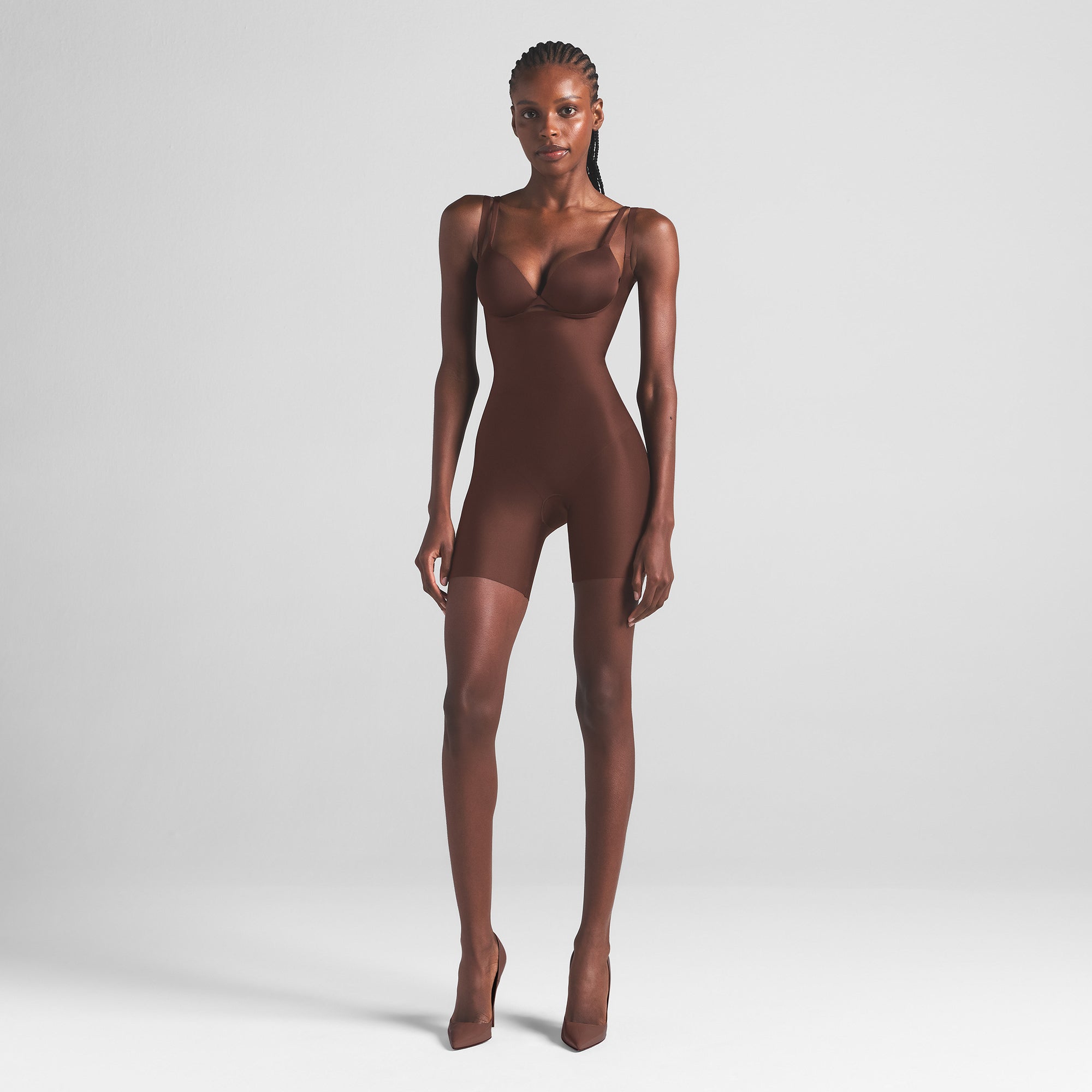 SKIMS BODY CORE SCULPT OPEN BUST MID THIGH BODYSUIT | COCOA