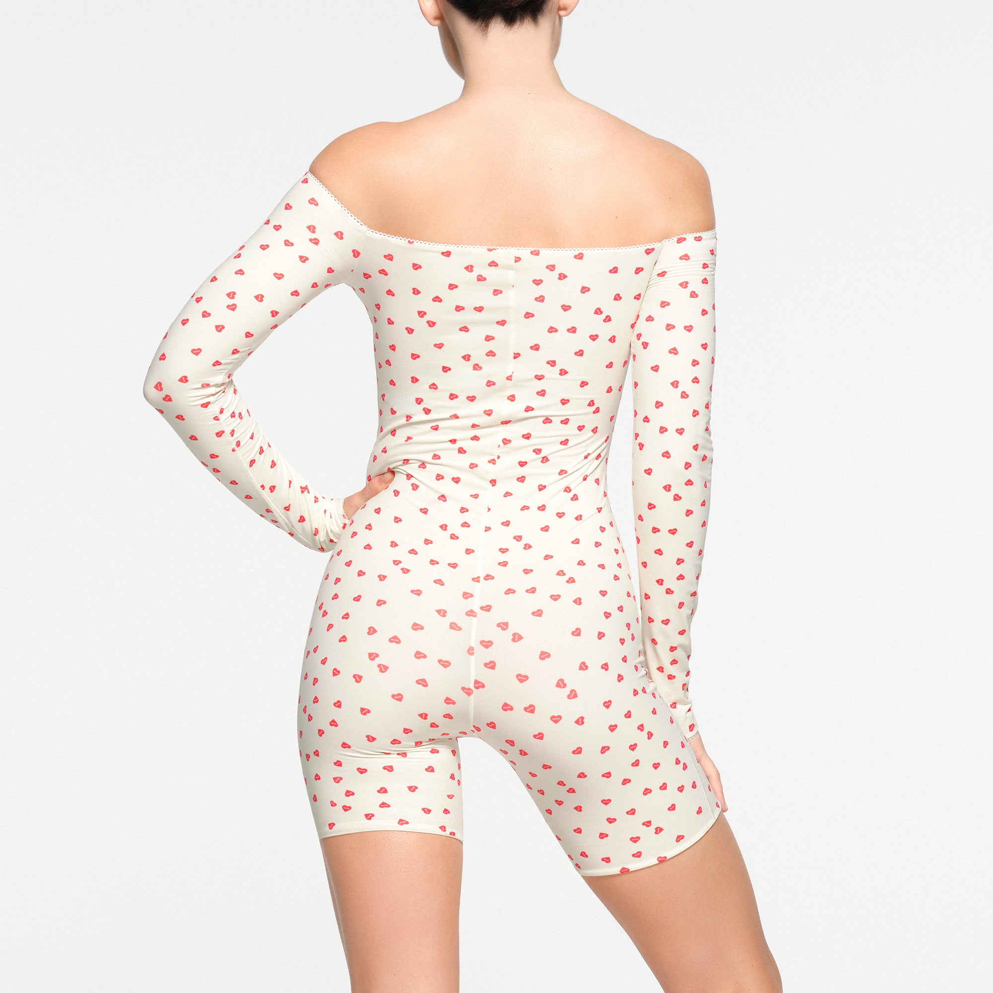 FITS EVERYBODY PICOT OFF THE SHOULDER ONESIE | RUBY HEART PRINT - Image 3