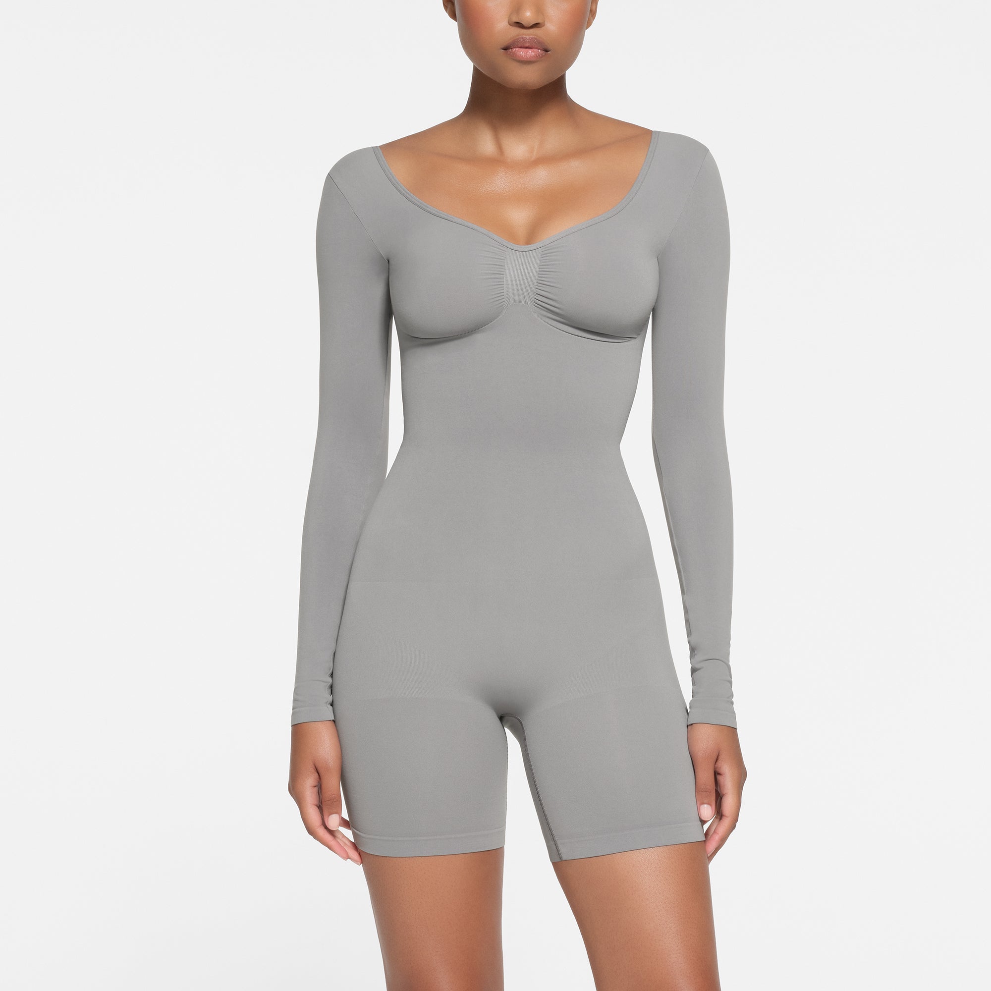 SEAMLESS SCULPT LONG SLEEVE LOW BACK MID THIGH BODYSUIT | PACIFIC