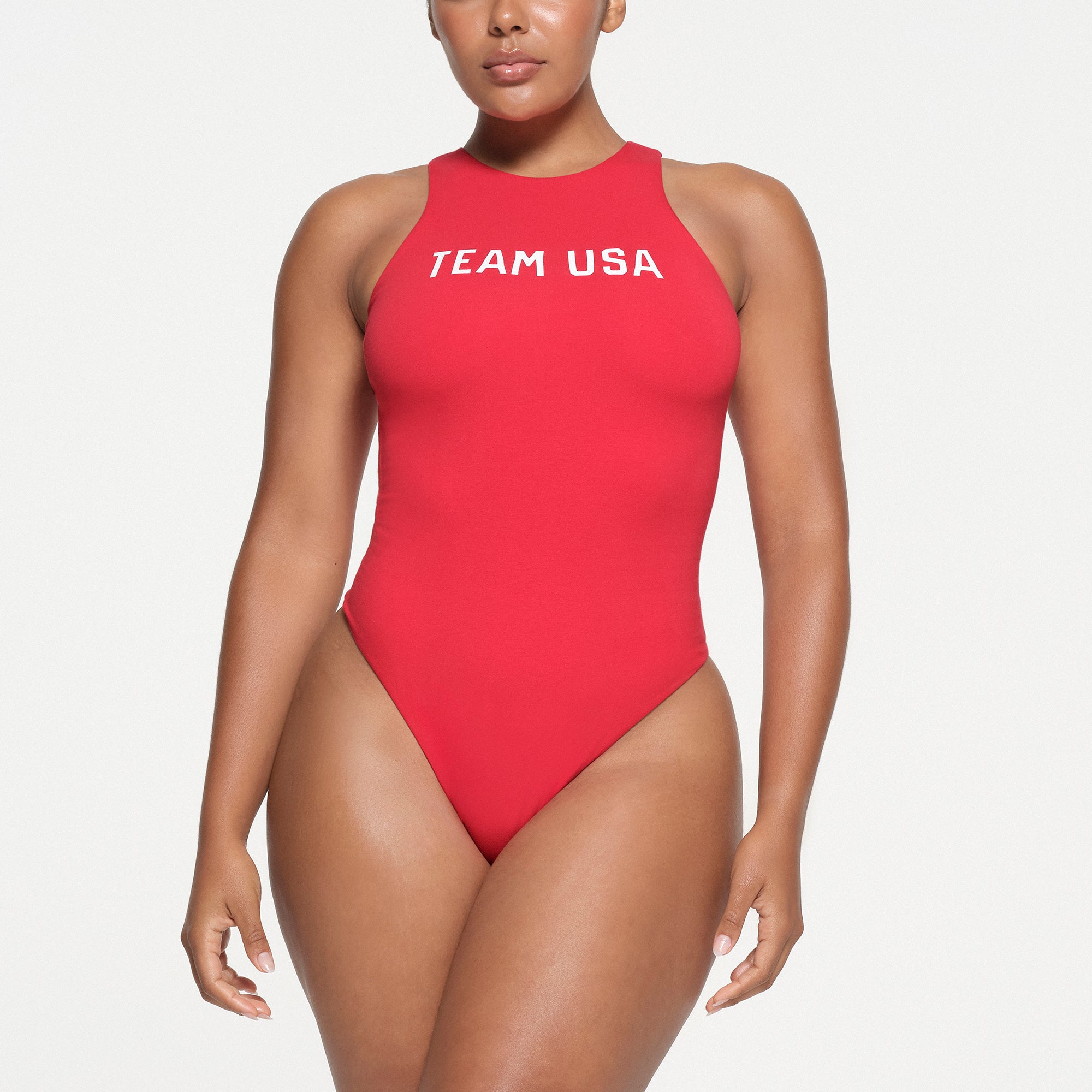 SKIMS FOR TEAM USA COTTON JERSEY OLYMPIC HIGH NECK BODYSUIT | RED