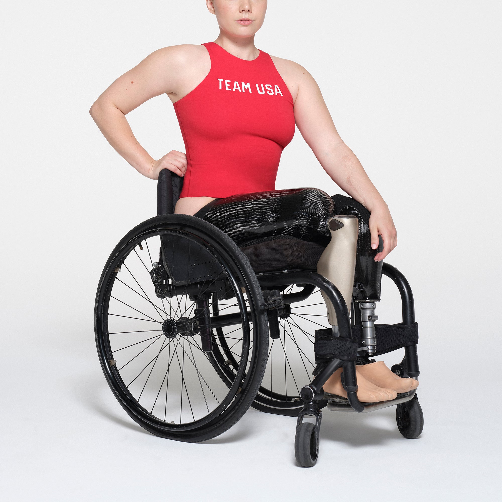 SKIMS FOR TEAM USA COTTON JERSEY PARALYMPIC HIGH NECK BODYSUIT | RED - Image 2