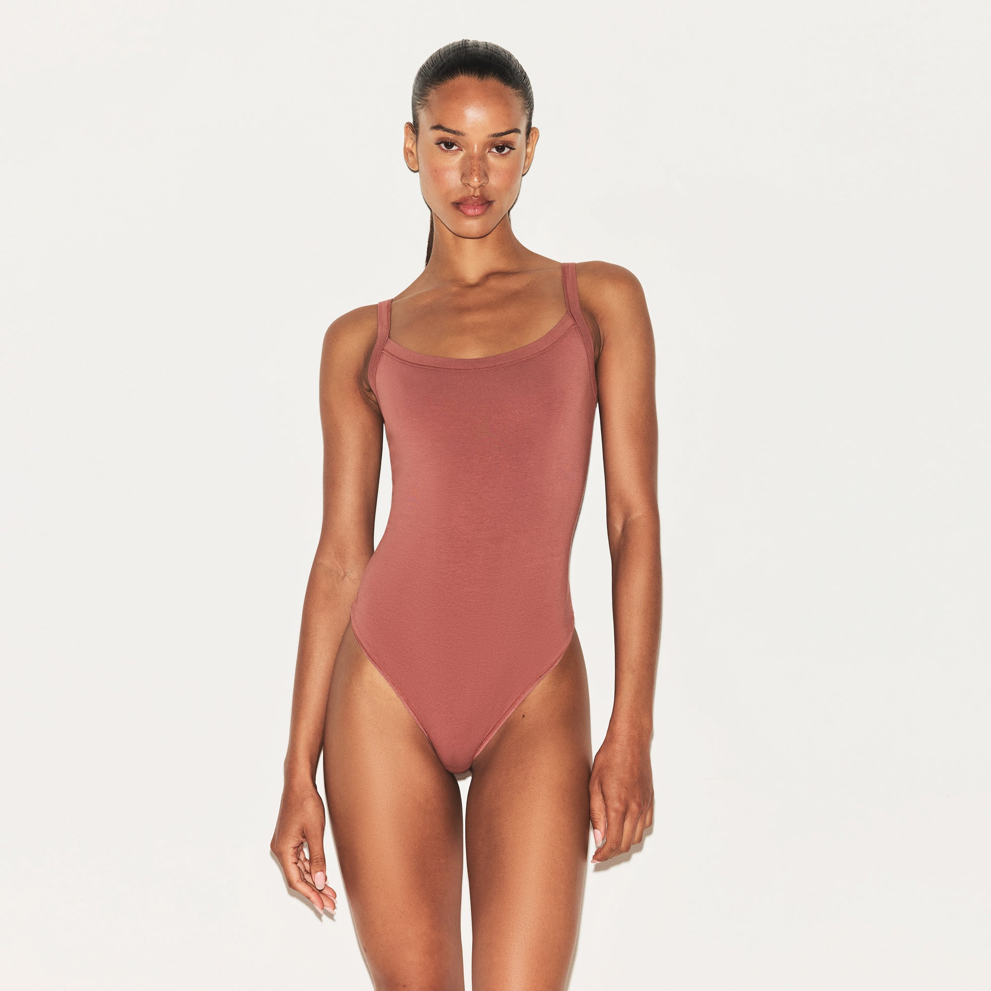COTTON JERSEY SCOOP NECK BODYSUIT | REDWOOD