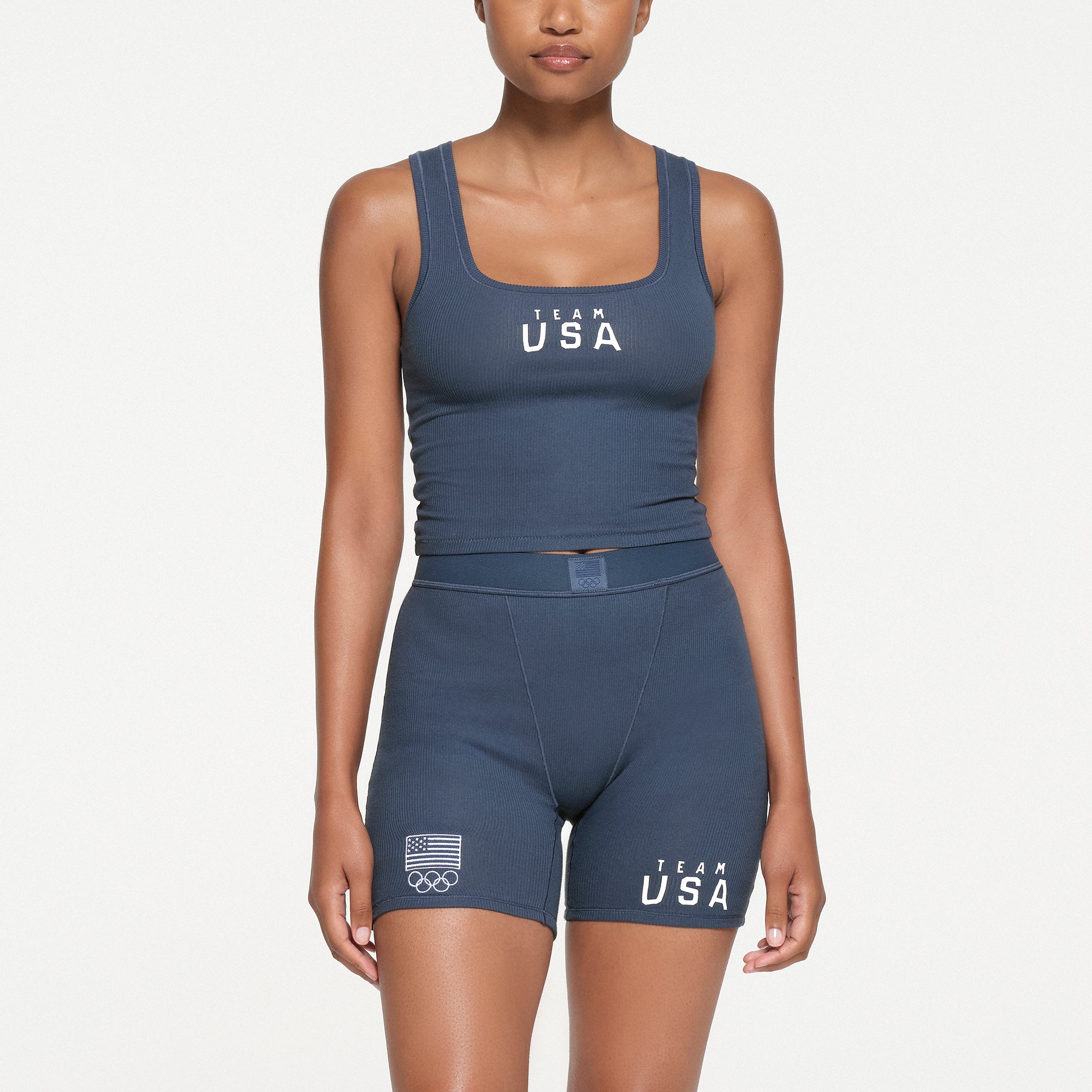 SKIMS FOR TEAM USA COTTON RIB OLYMPIC BOXER | NAVY