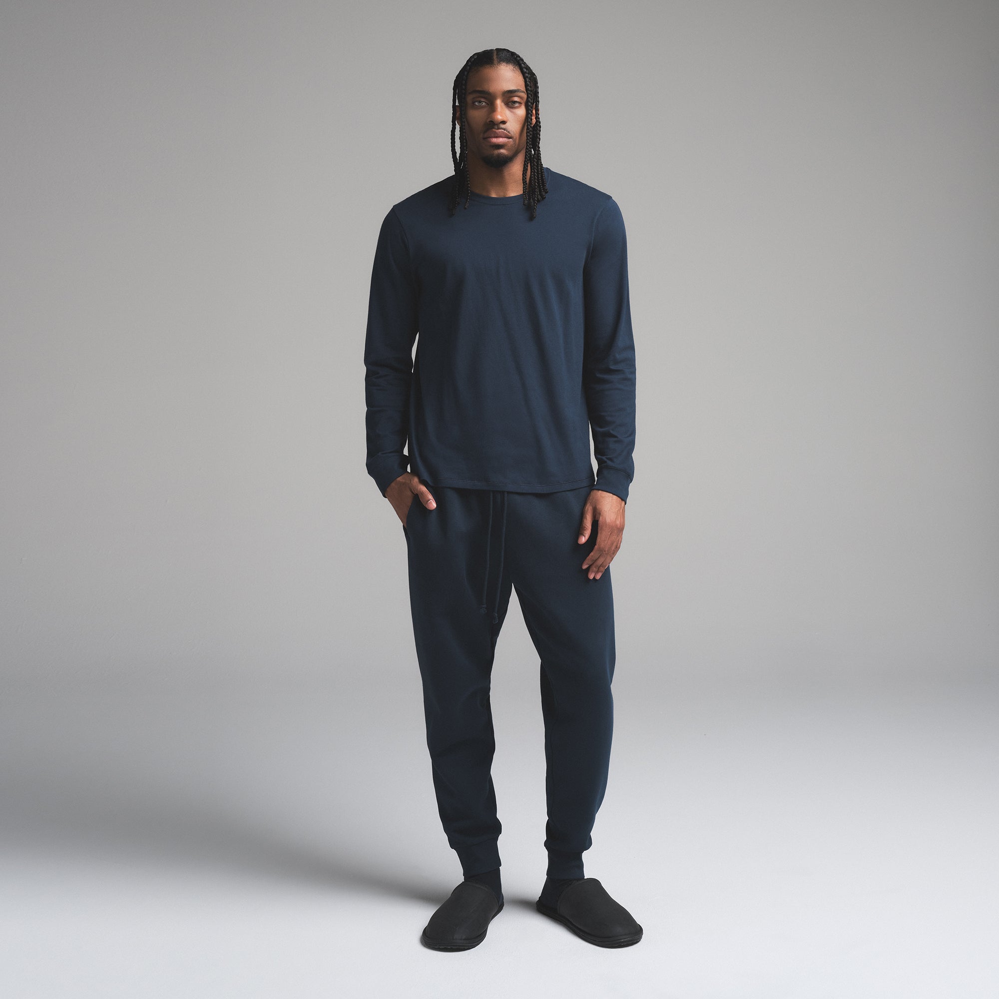 FLEECE LOUNGE MENS TAPERED JOGGER | NAVY - Image 4