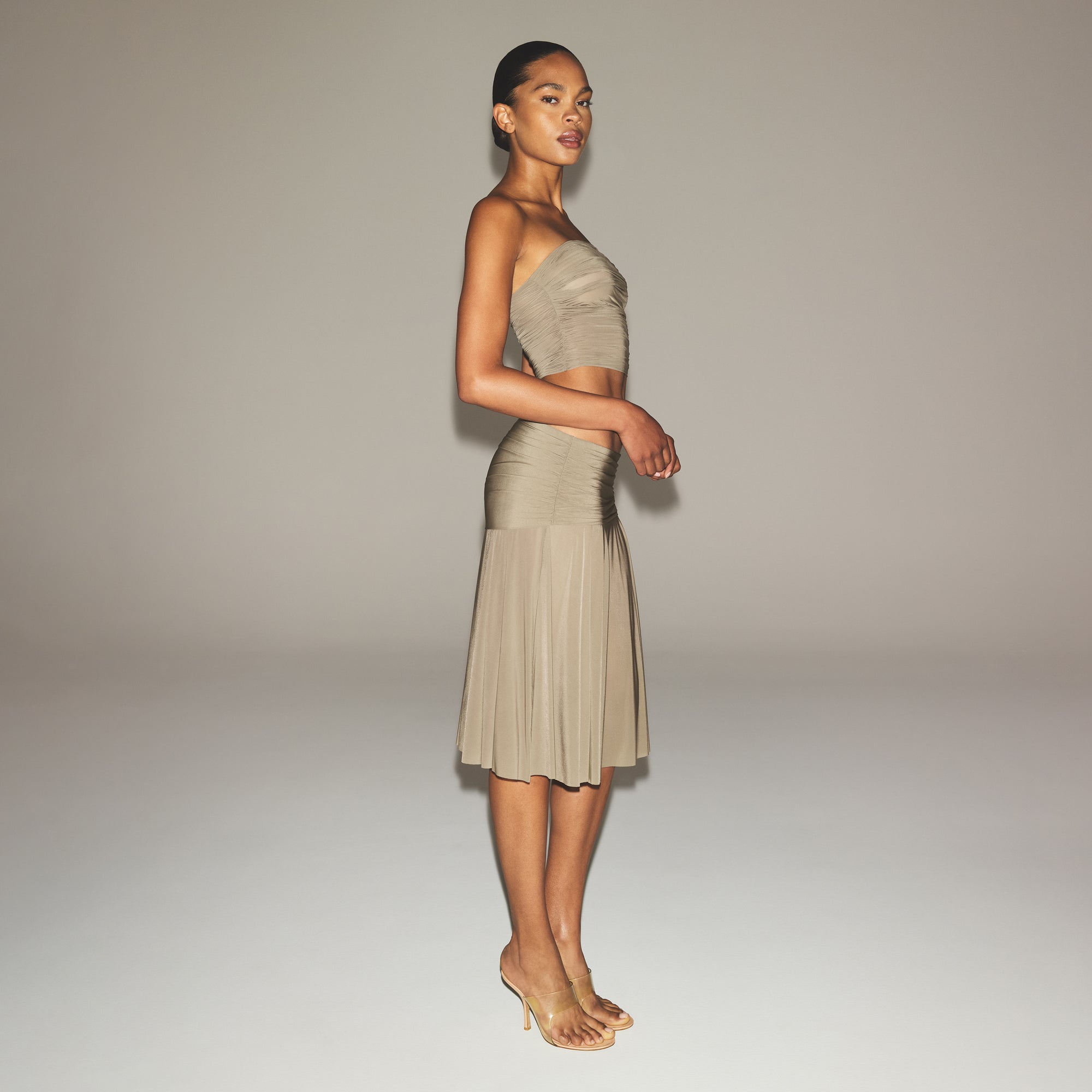 MILKY SHEER MIDI SKIRT | TRUFFLE - Image 2