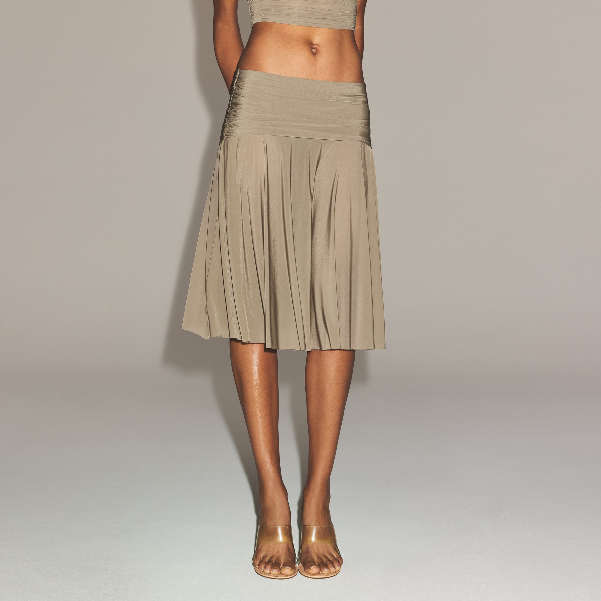 MILKY SHEER MIDI SKIRT | TRUFFLE - Image 3