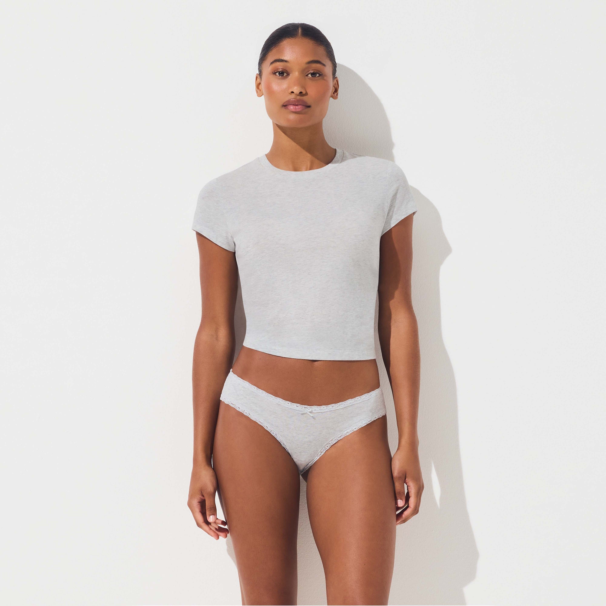 LIGHTWEIGHT COTTON LACE BRIEF | LIGHT HEATHER GREY - Image 2