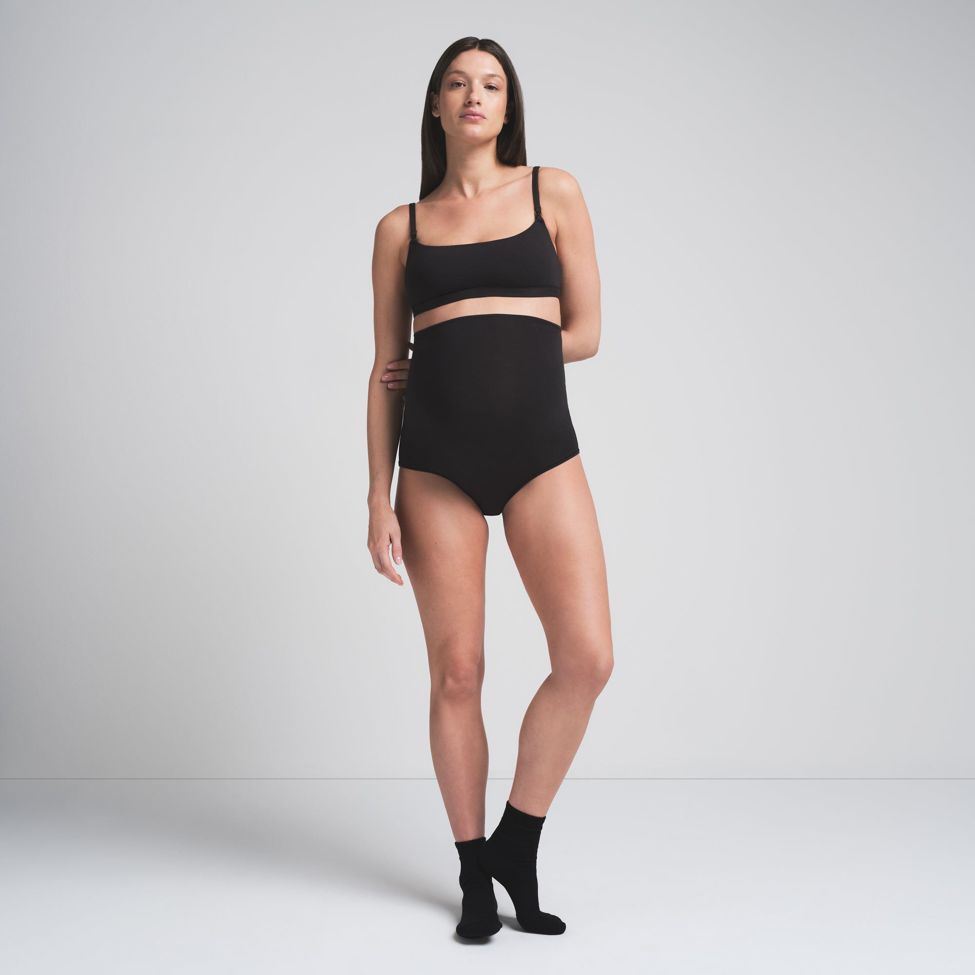 COTTON JERSEY MATERNITY HIGH-WAISTED BRIEF | SOOT - Image 4