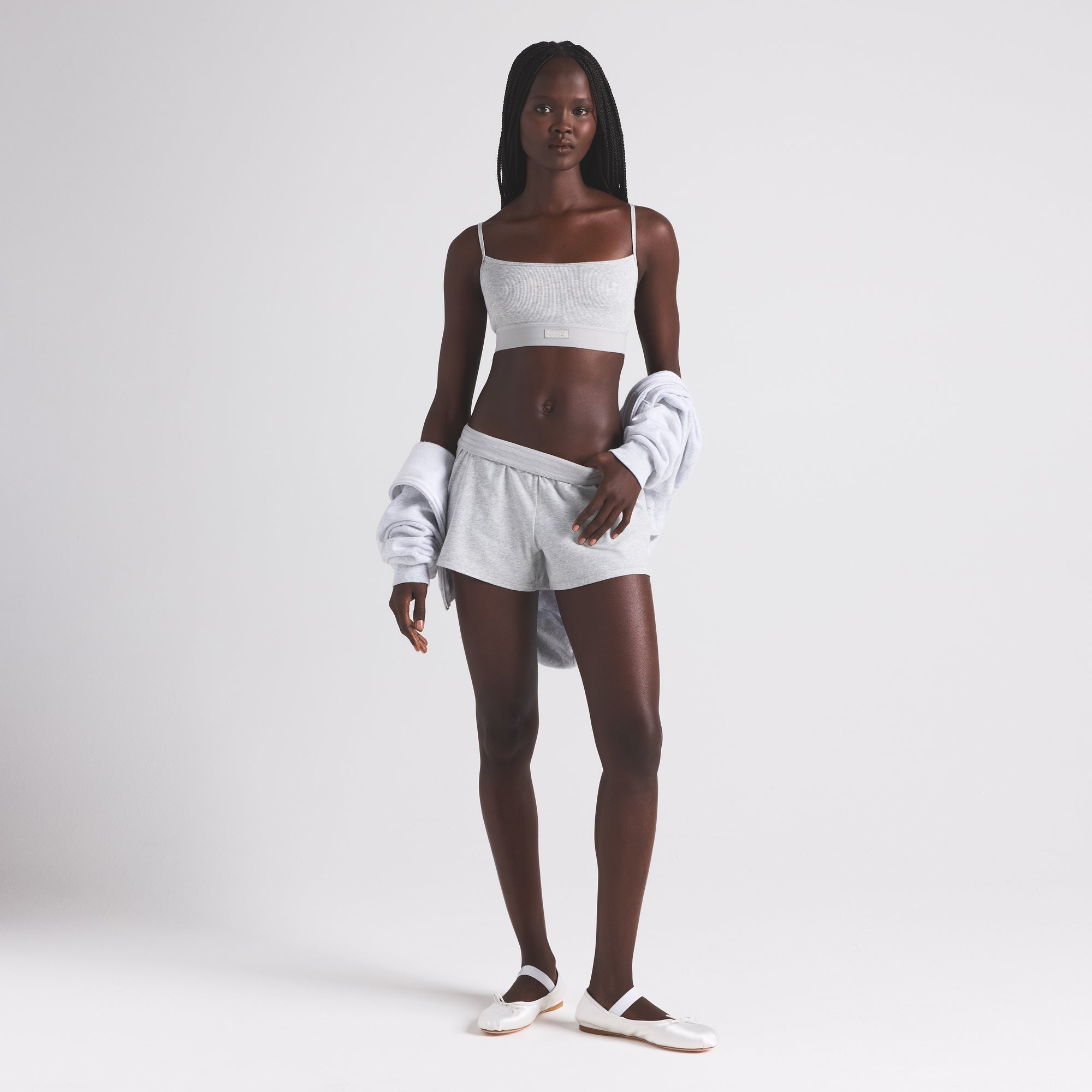 COTTON RIB SCOOP BRALETTE | LIGHT HEATHER GREY