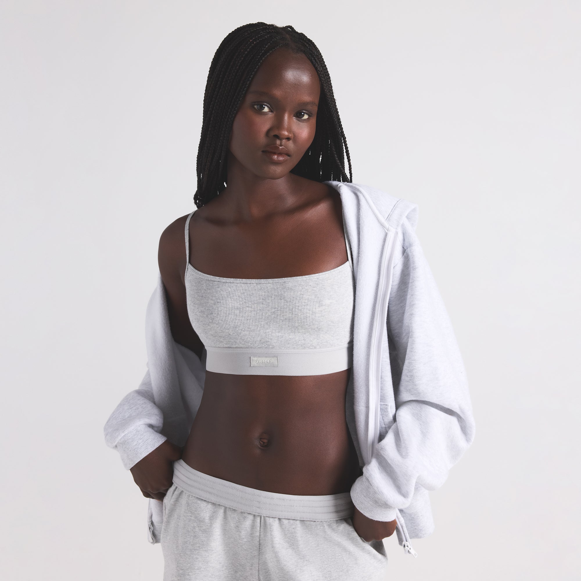COTTON RIB SCOOP BRALETTE | LIGHT HEATHER GREY - Image 4