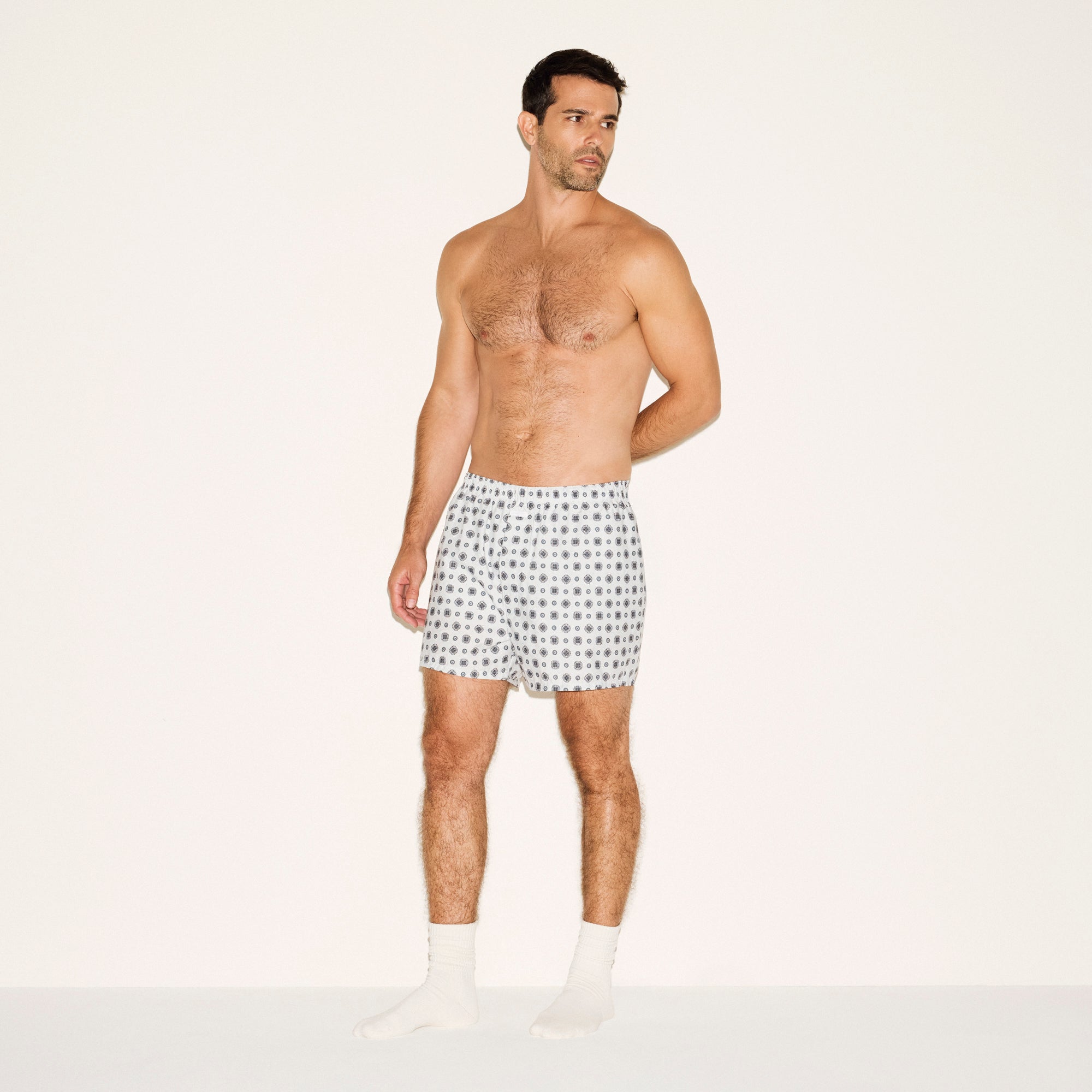 COTTON POPLIN MENS BOXER | PLATINUM FOULARD PRINT - Image 2
