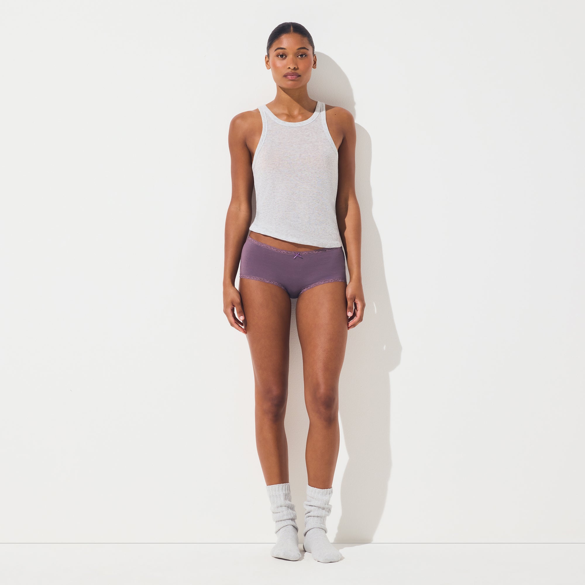 LIGHTWEIGHT COTTON LACE BOY SHORT | FIG TONAL - Image 2