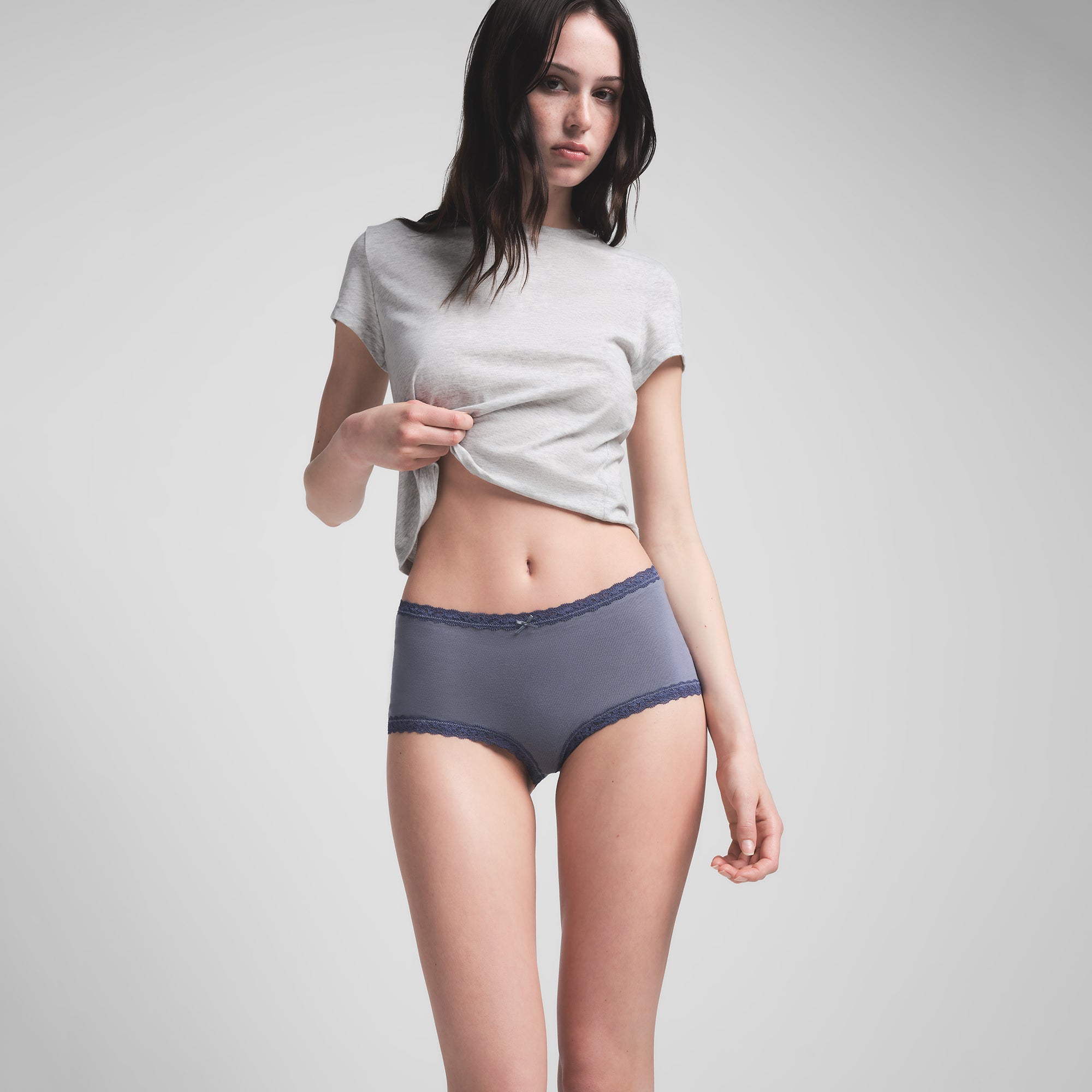 LIGHTWEIGHT COTTON LACE BOY SHORT | STEEL BLUE - Image 2