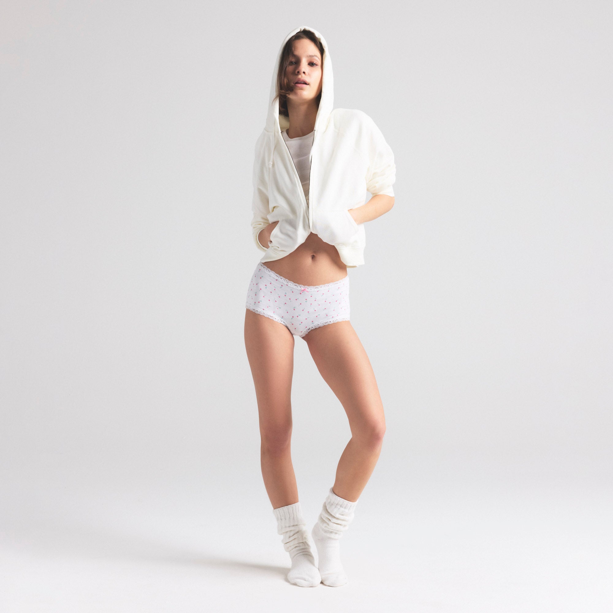 LIGHTWEIGHT COTTON LACE BOY SHORT | SNOW DITSY ROSE PRINT - Image 3