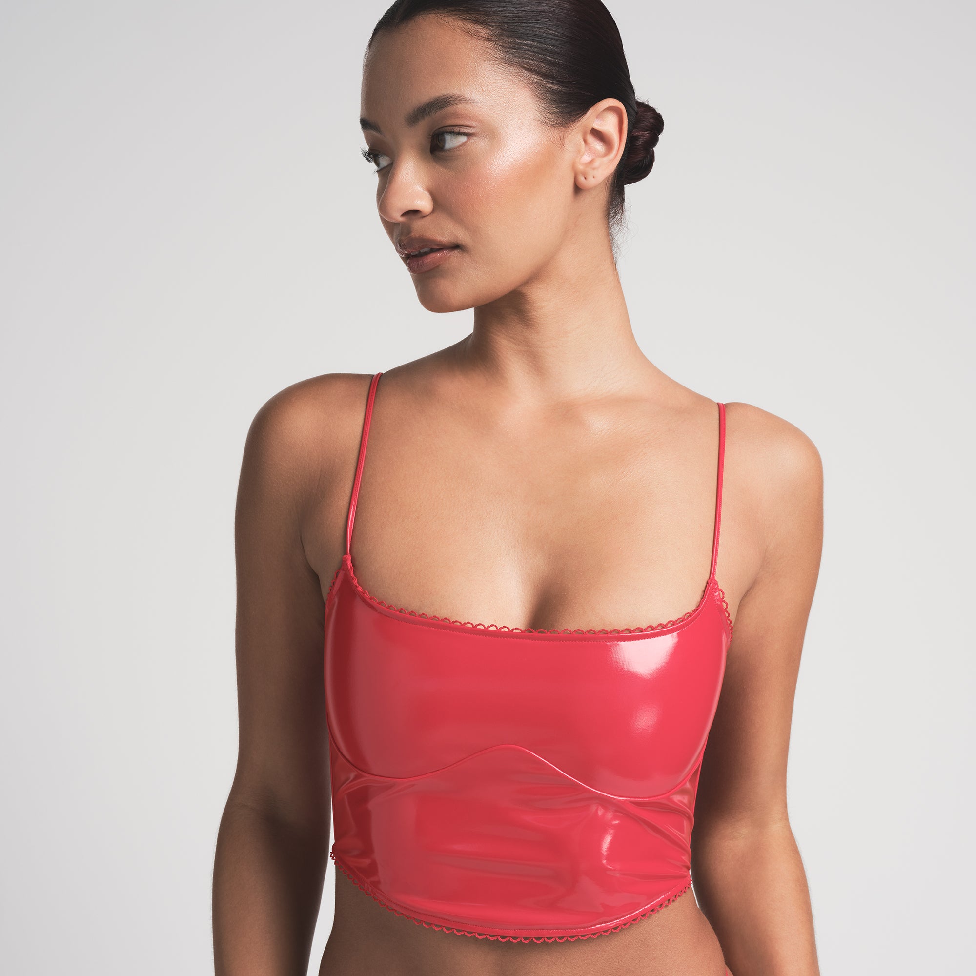 VINYL CROPPED CORSET | RED