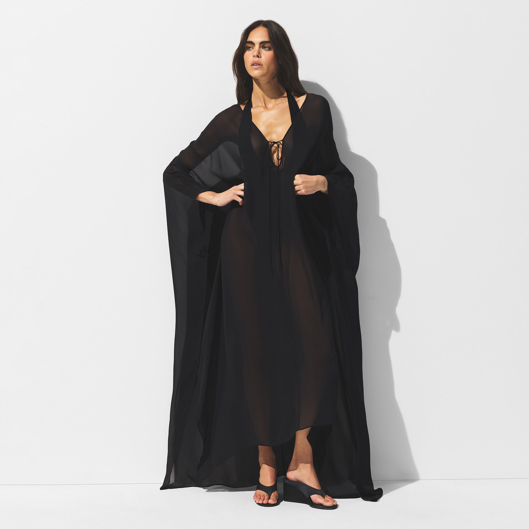 SHEER COVER-UPS LONG KAFTAN | OBSIDIAN - Image 2