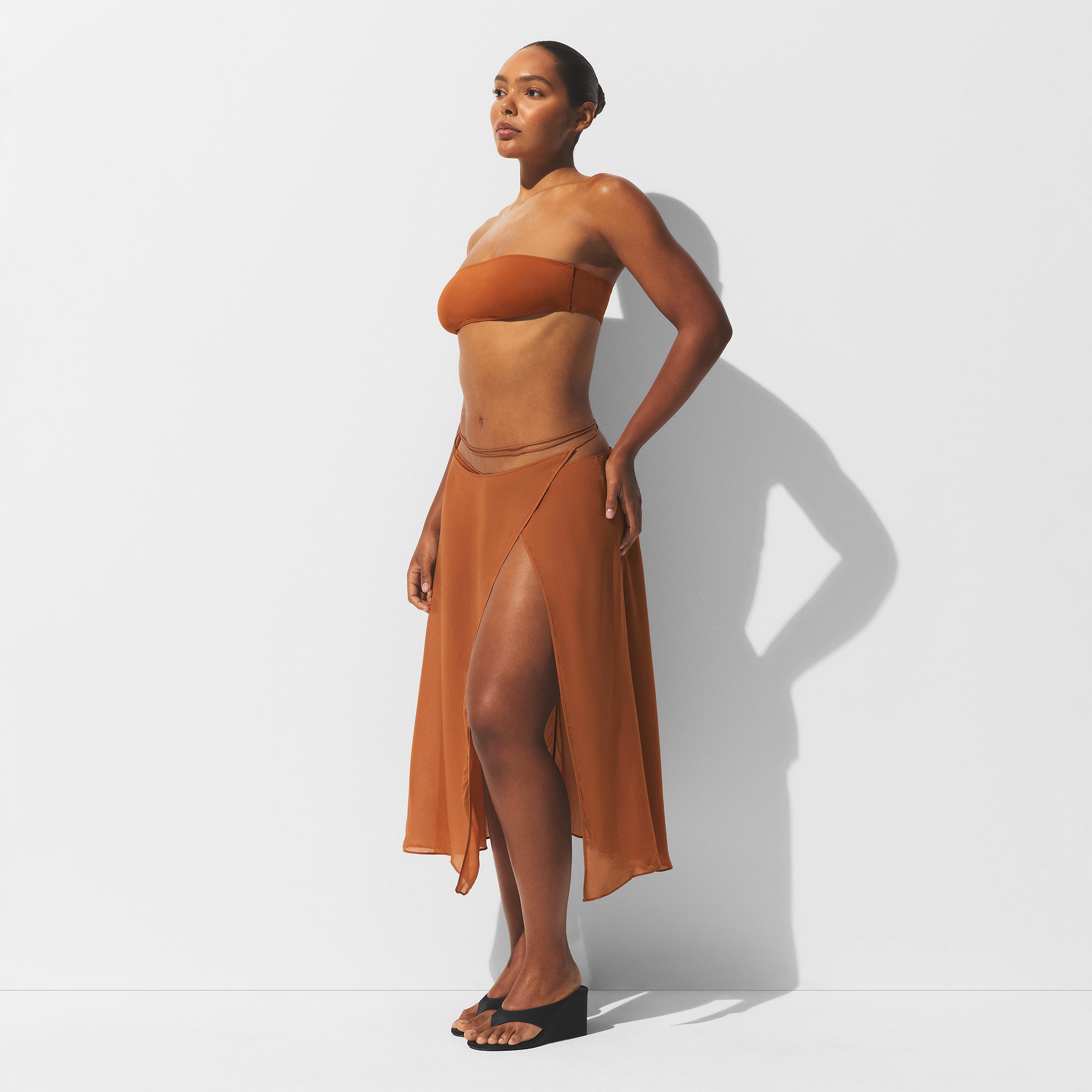 SHEER COVER-UPS TIE SIDE MIDI SKIRT | CHESTNUT - Image 3