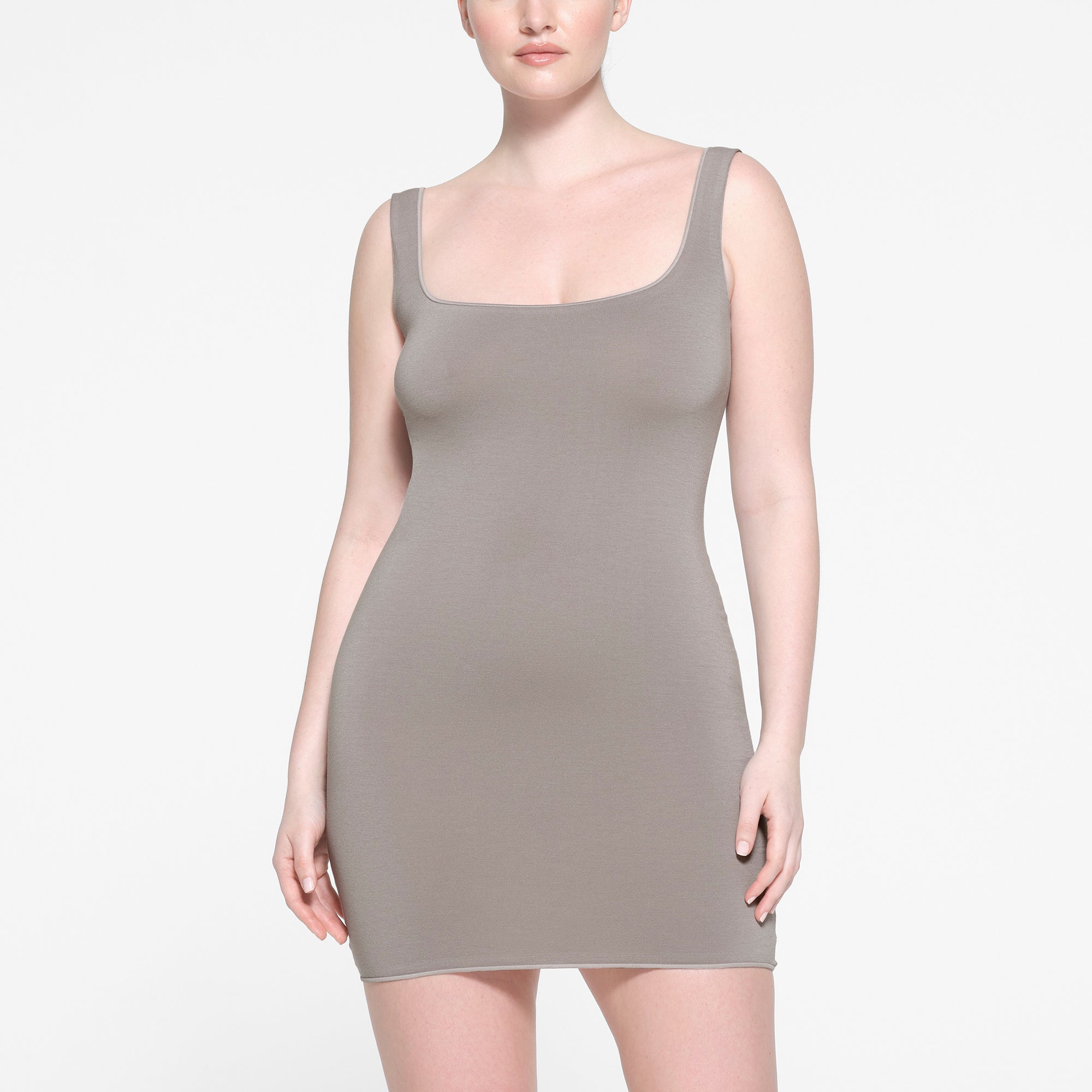 SEAMLESS MODAL TANK MINI DRESS | SMOKE