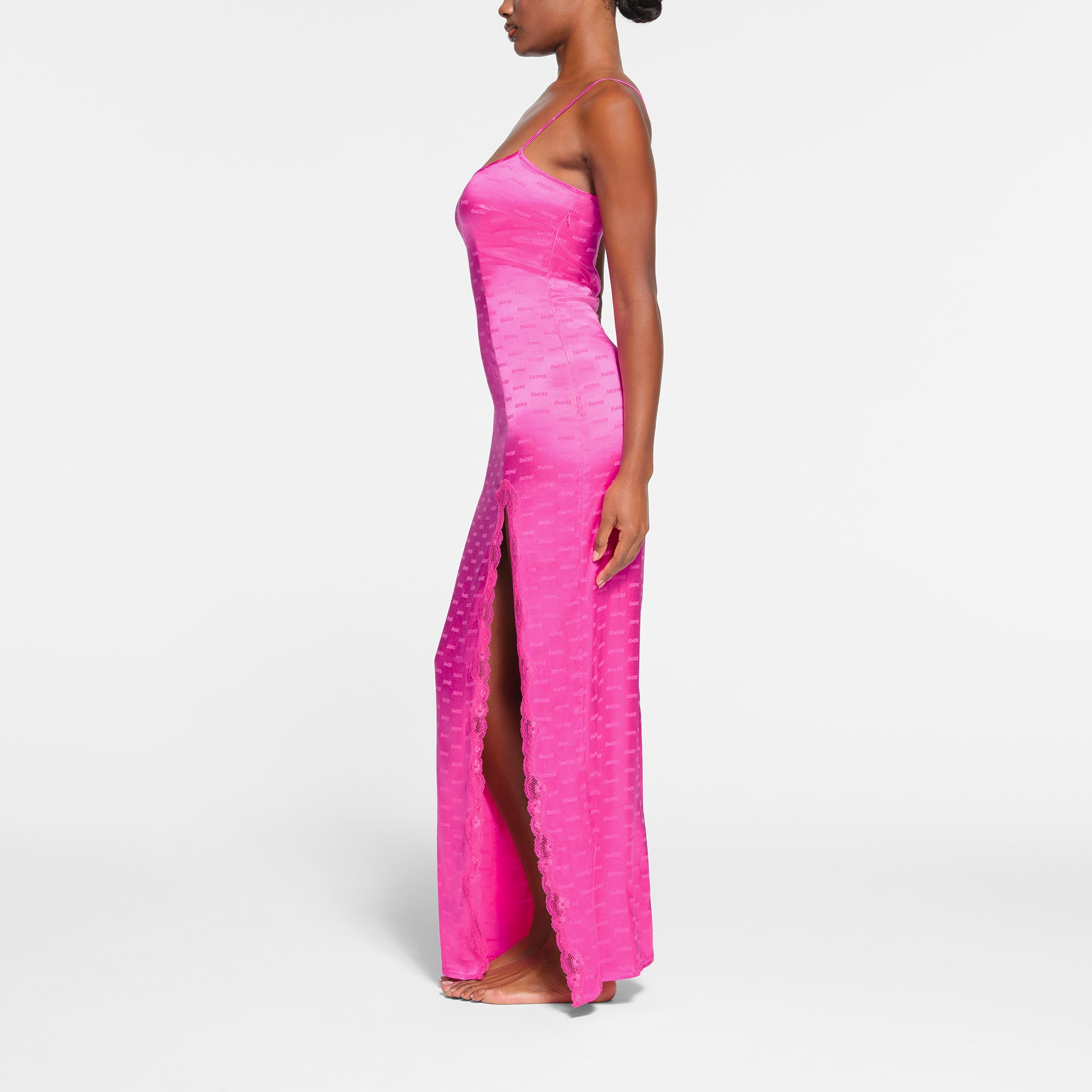 SKIMS JACQUARD LACE LONG DRESS | HOT PINK - Image 2
