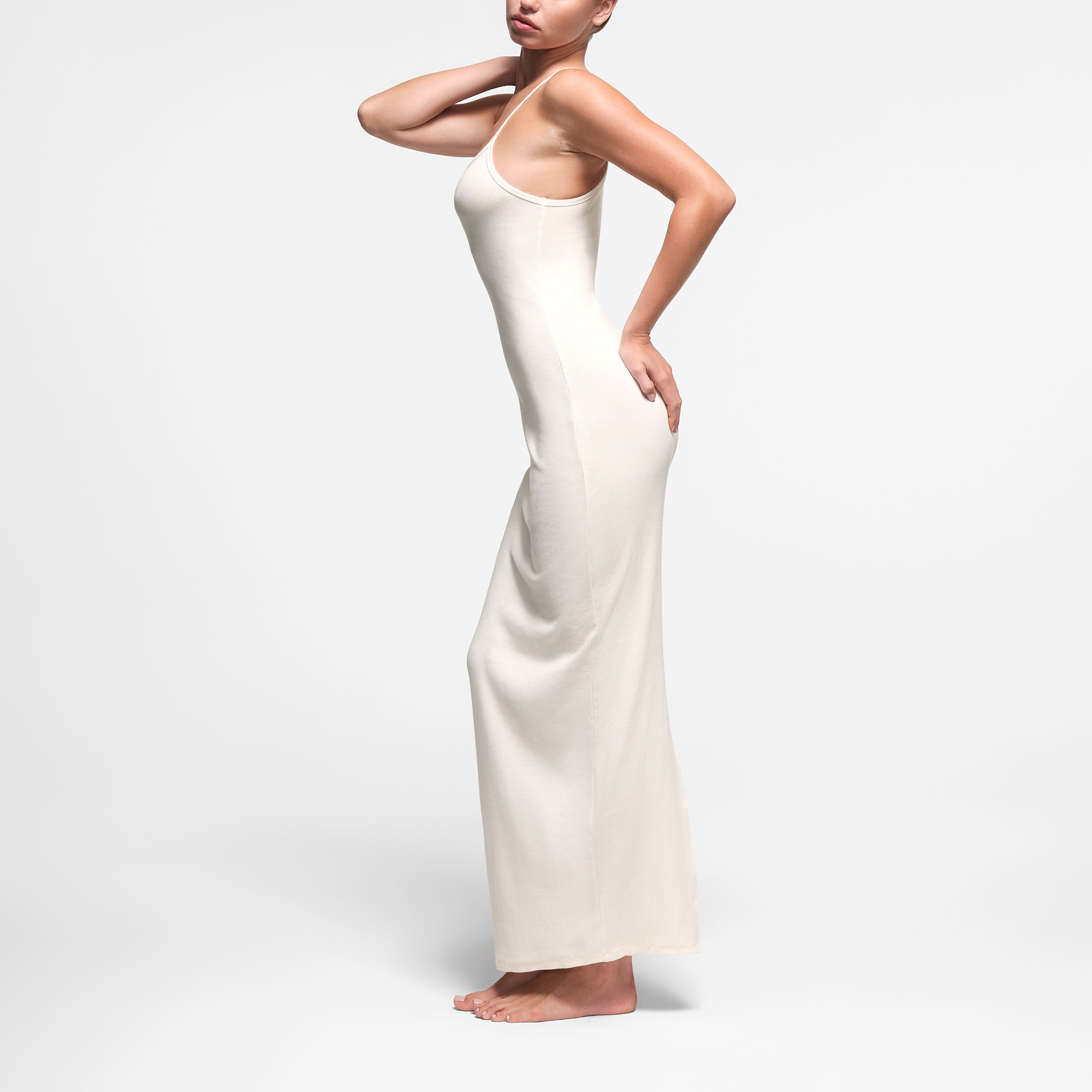 COTTON RIB LONG CAMI DRESS | MARBLE - Image 3