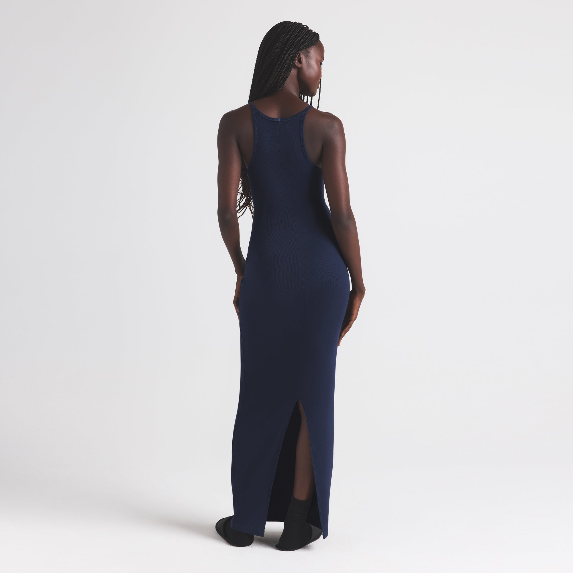 COTTON RIB LONG CAMI DRESS | NAVY - Image 4