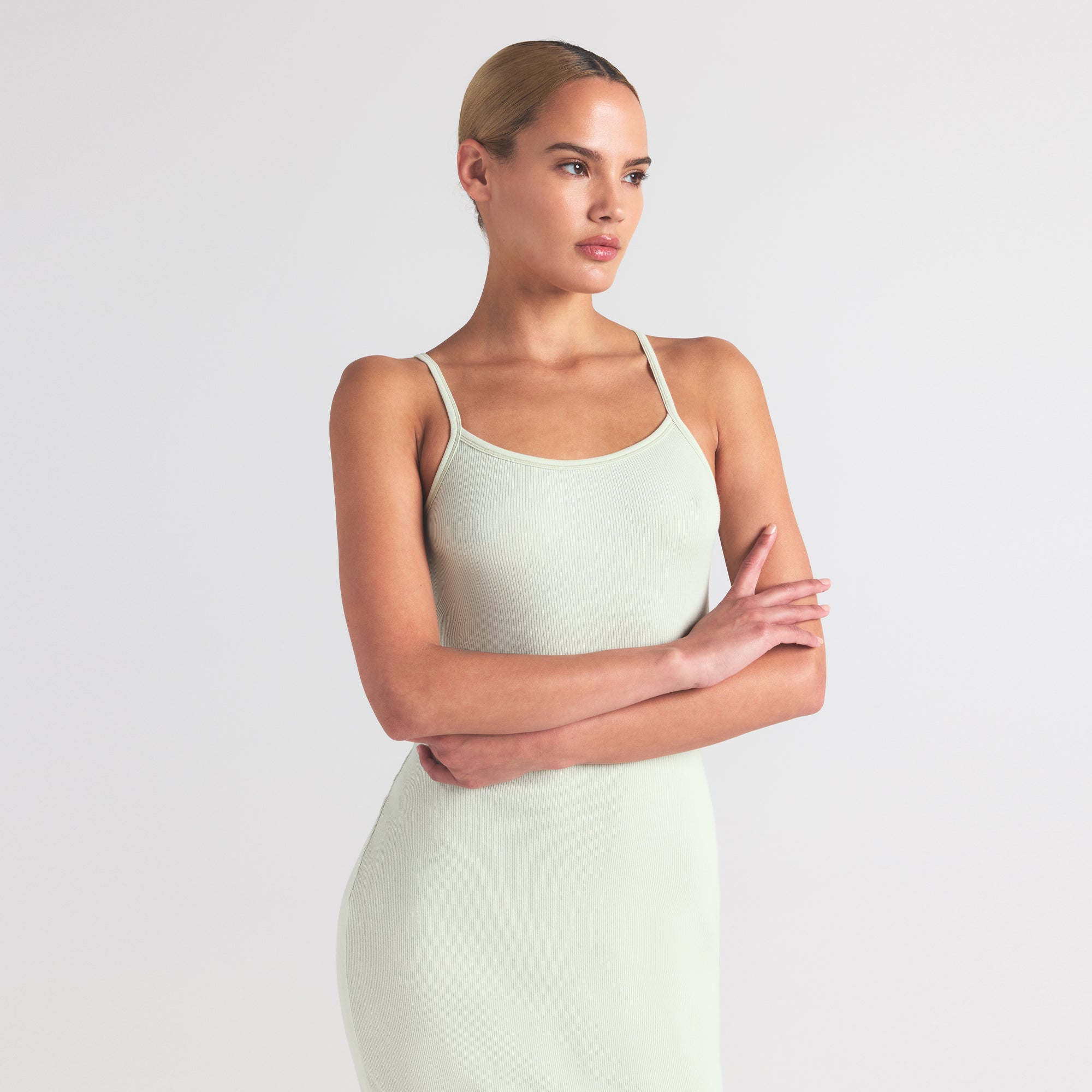 COTTON RIB LONG CAMI DRESS | SPEARMINT - Image 2