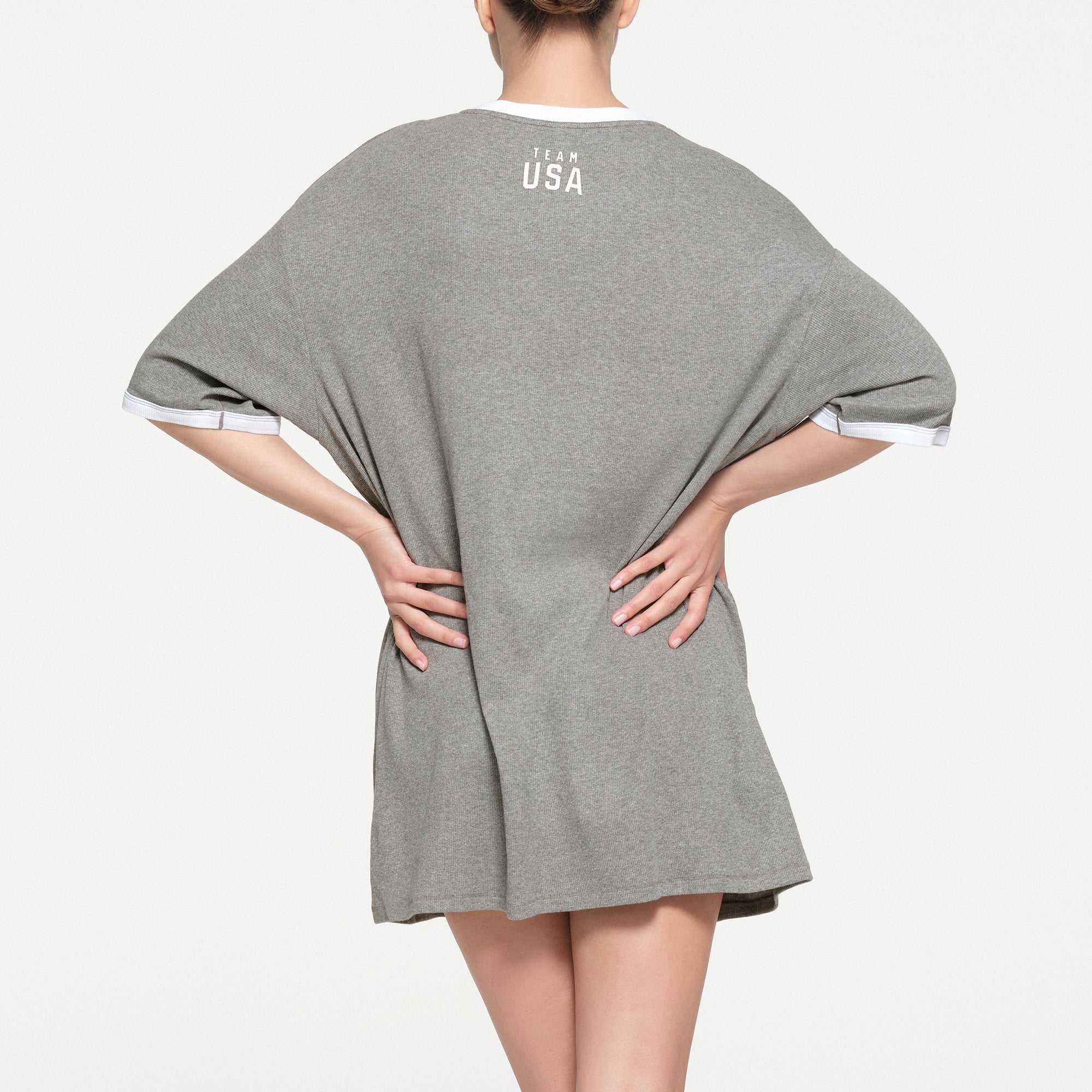 SKIMS FOR TEAM USA COTTON RIB OLYMPIC T-SHIRT MINI DRESS | HEATHER GREY - Image 3