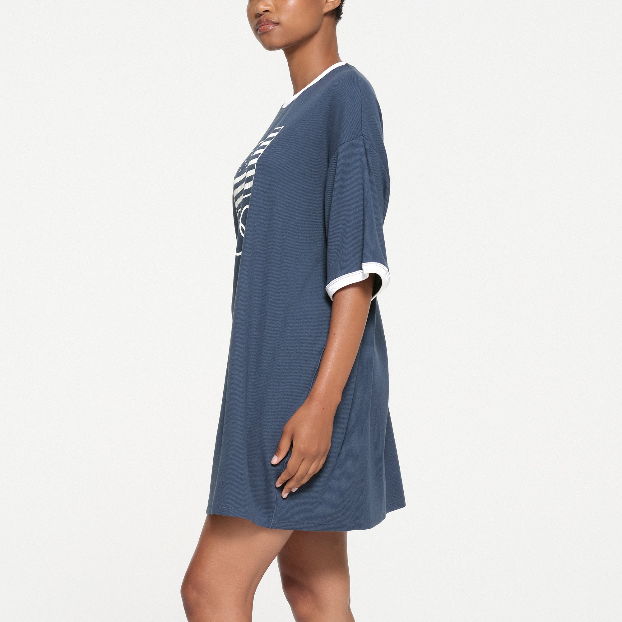 SKIMS FOR TEAM USA COTTON RIB OLYMPIC T-SHIRT MINI DRESS | NAVY - Image 2