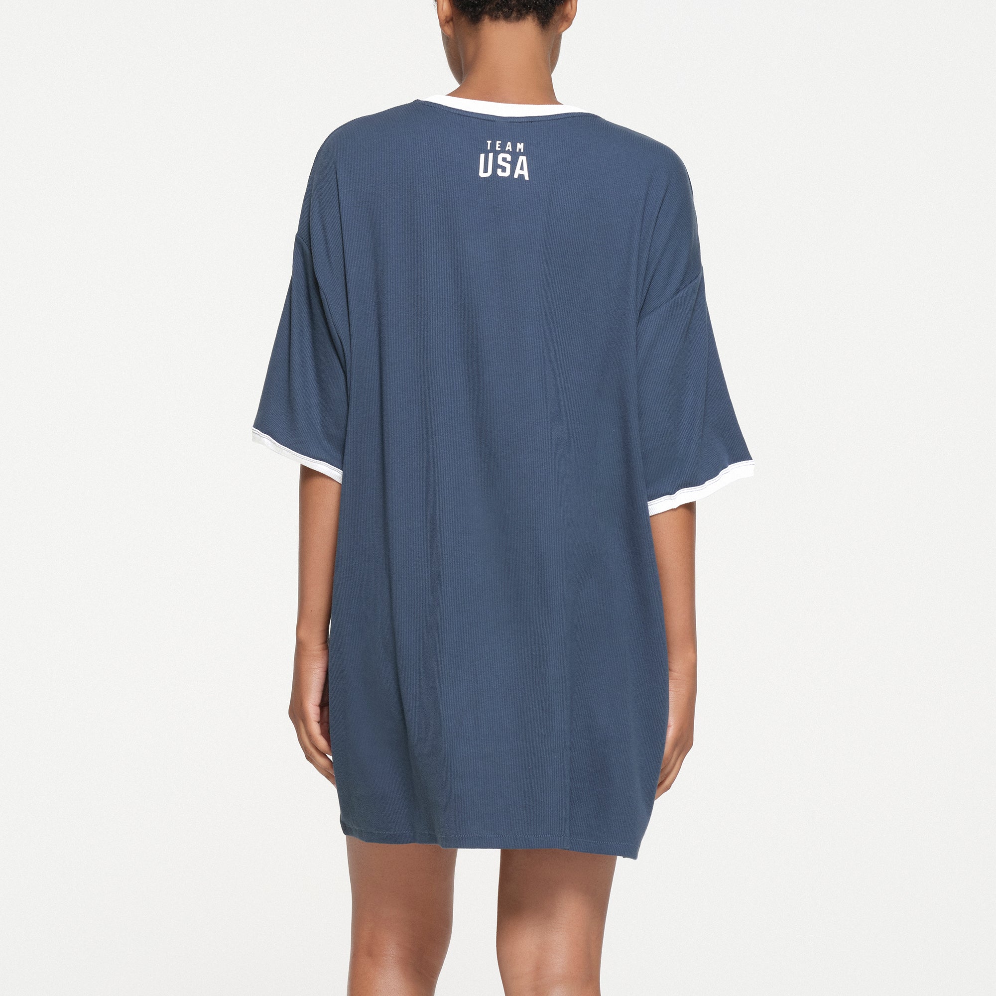 SKIMS FOR TEAM USA COTTON RIB OLYMPIC T-SHIRT MINI DRESS | NAVY - Image 3