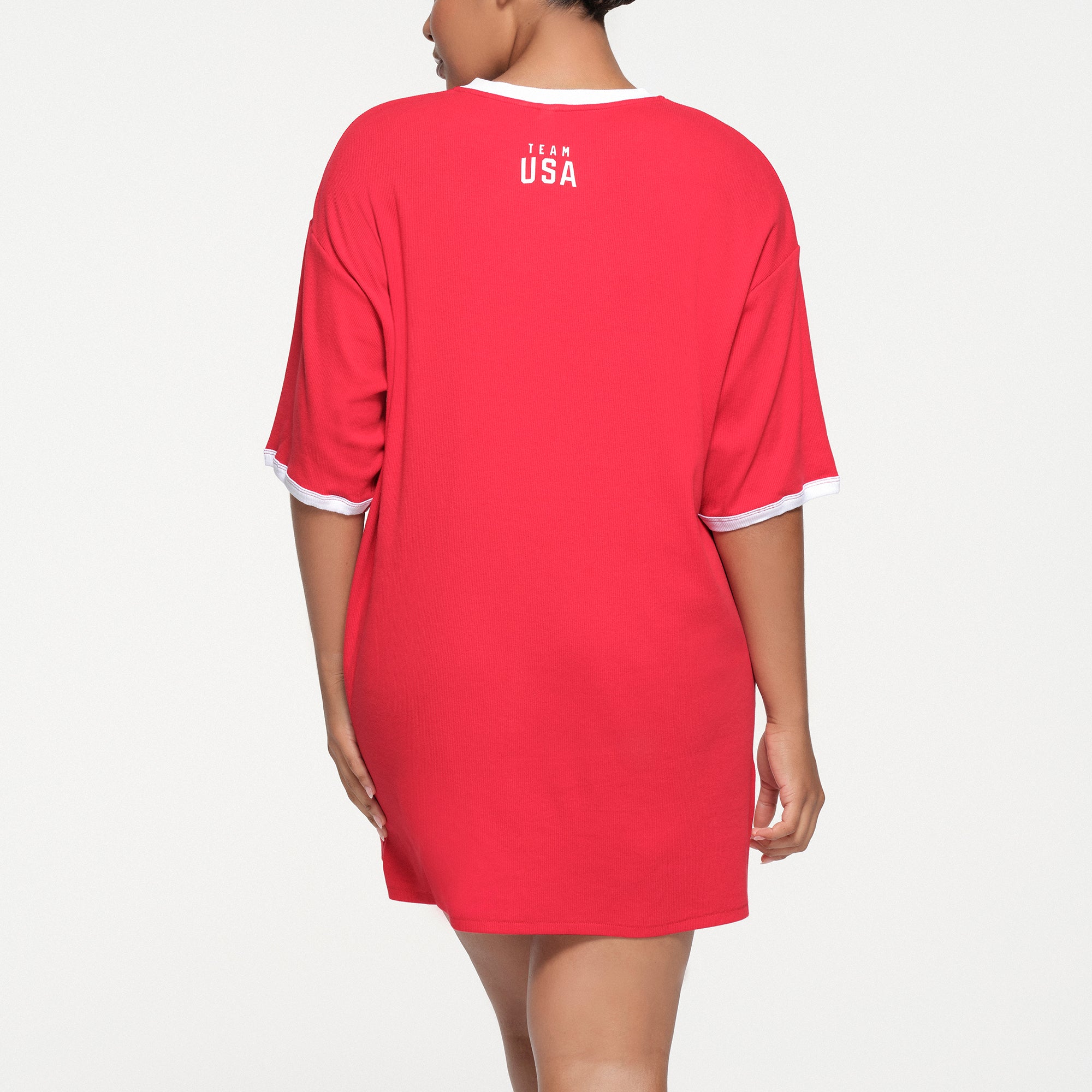 SKIMS FOR TEAM USA COTTON RIB OLYMPIC T-SHIRT MINI DRESS | RED - Image 3