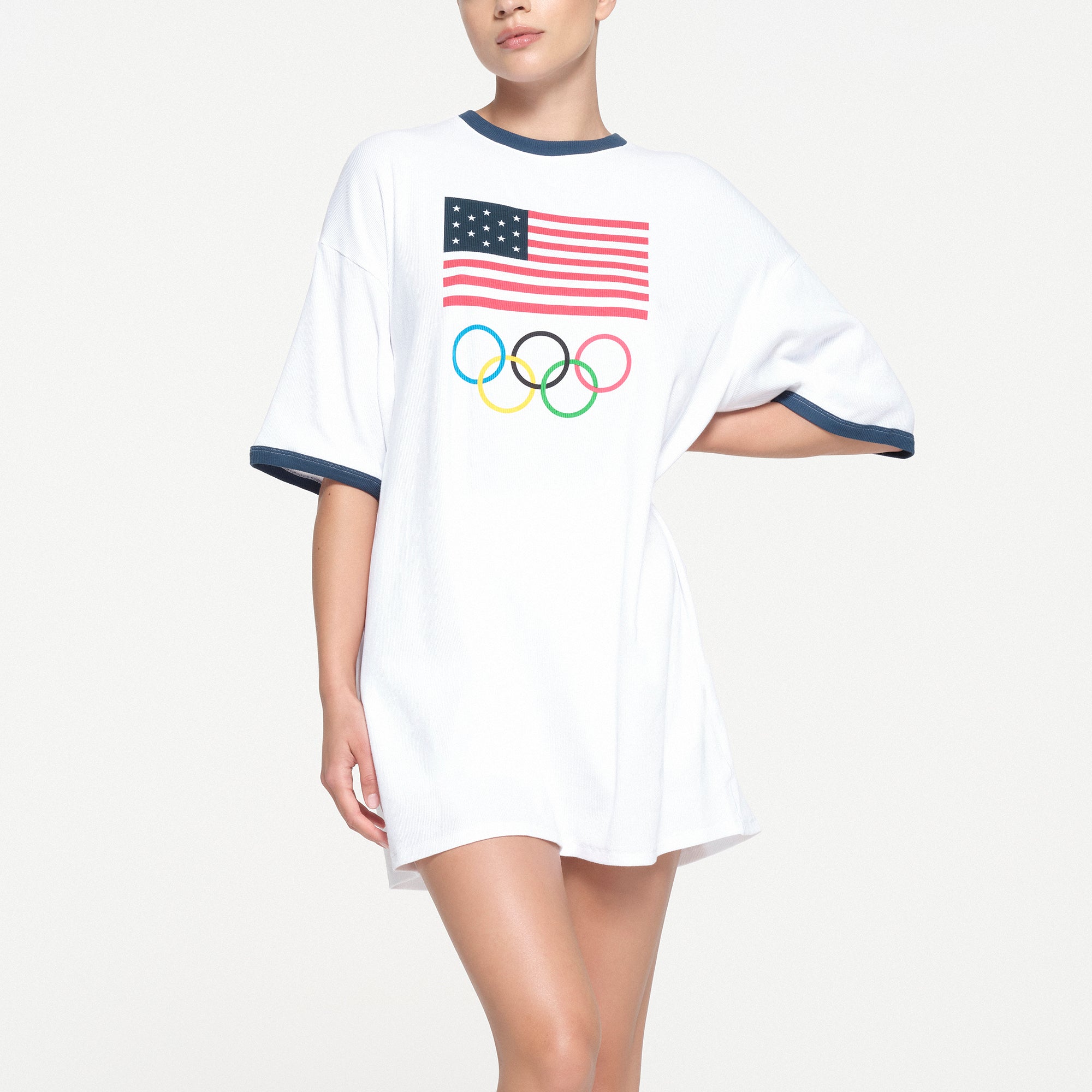 SKIMS FOR TEAM USA COTTON RIB OLYMPIC T-SHIRT MINI DRESS | WHITE