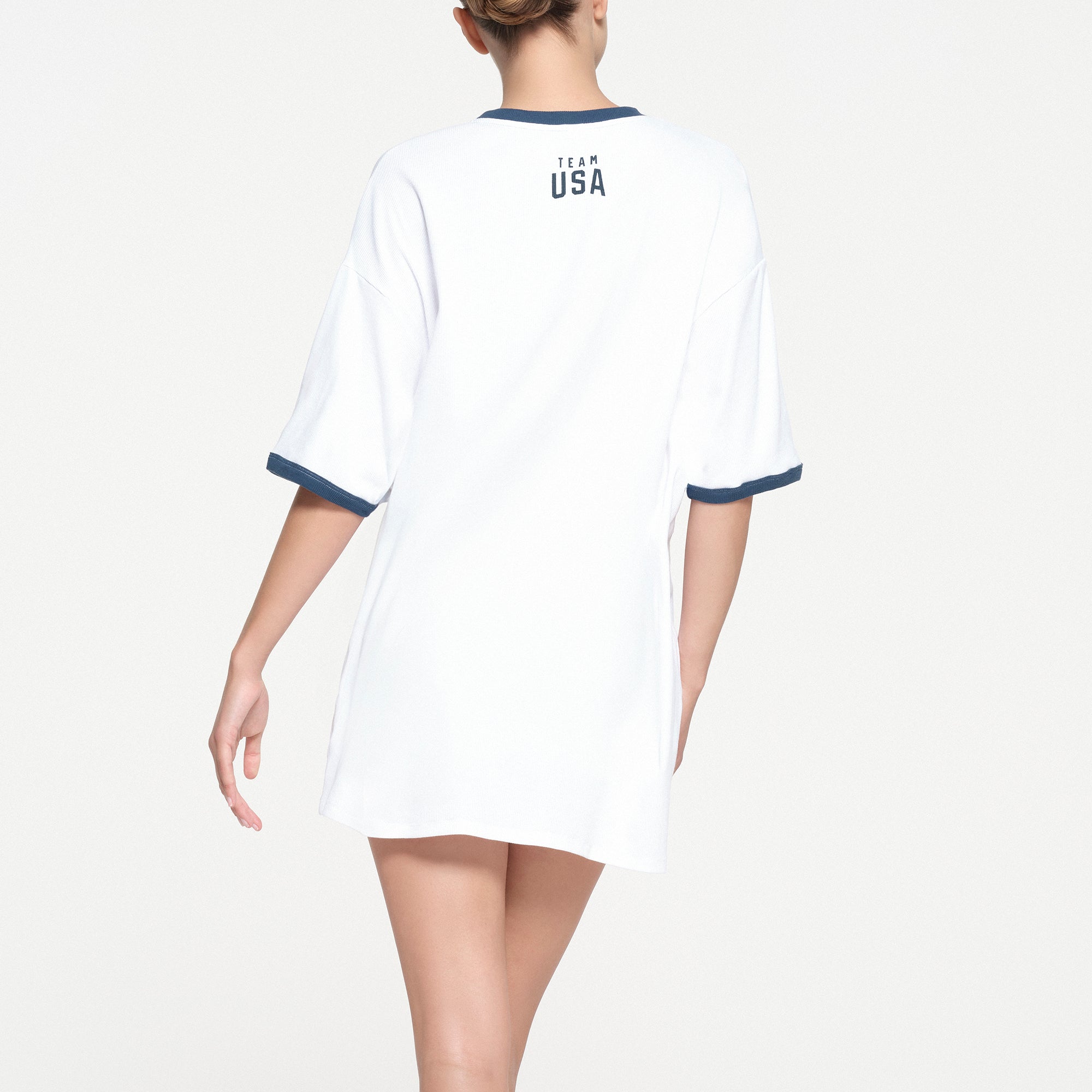 SKIMS FOR TEAM USA COTTON RIB OLYMPIC T-SHIRT MINI DRESS | WHITE - Image 3