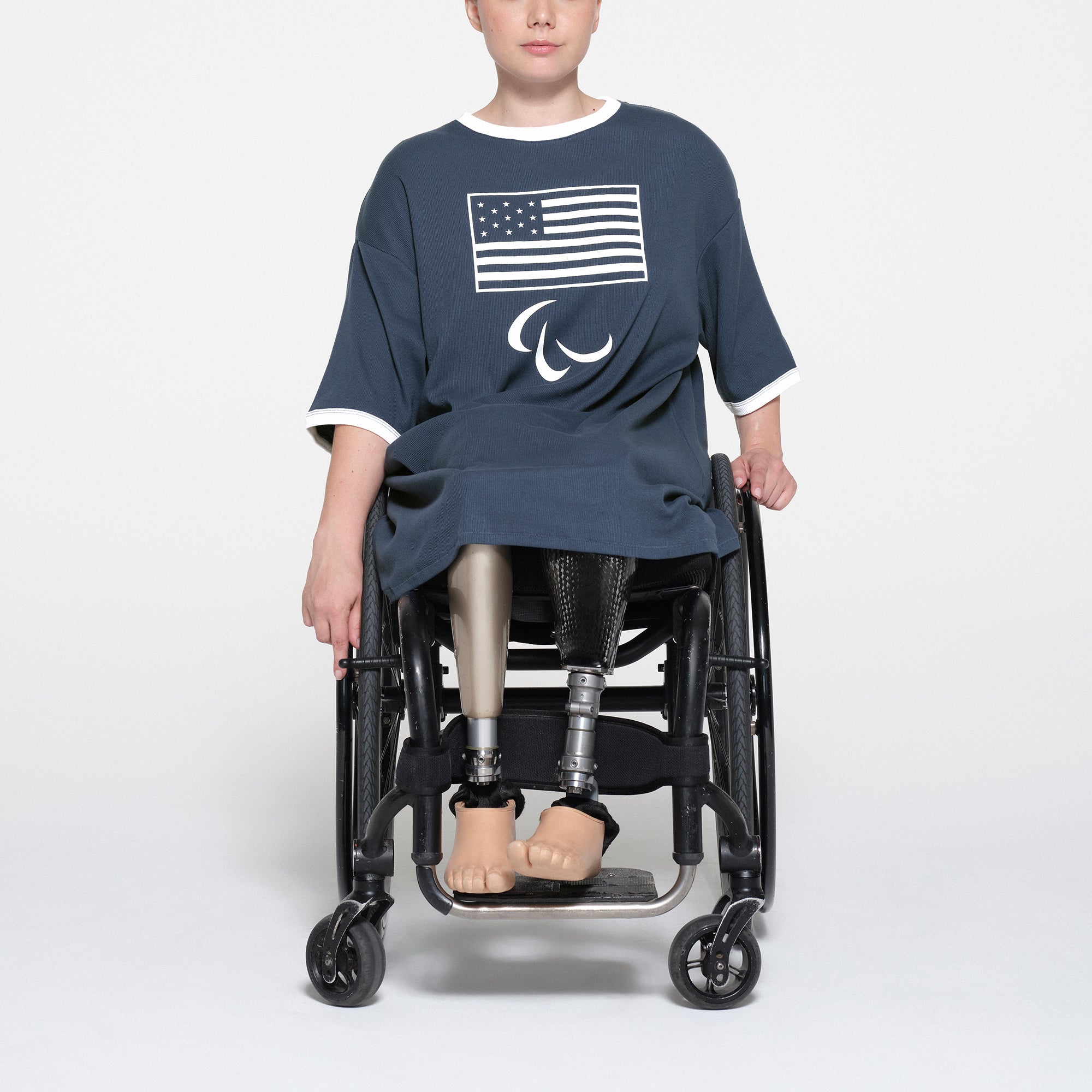 SKIMS FOR TEAM USA COTTON RIB PARALYMPIC T-SHIRT MINI DRESS | NAVY