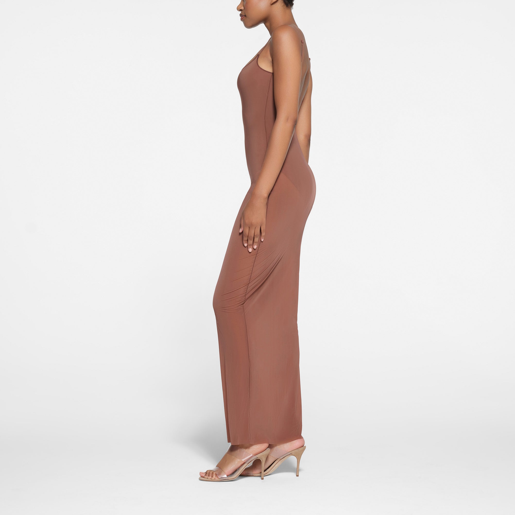 MILKY SHEER LOW BACK LONG DRESS | BRANDY - Image 2