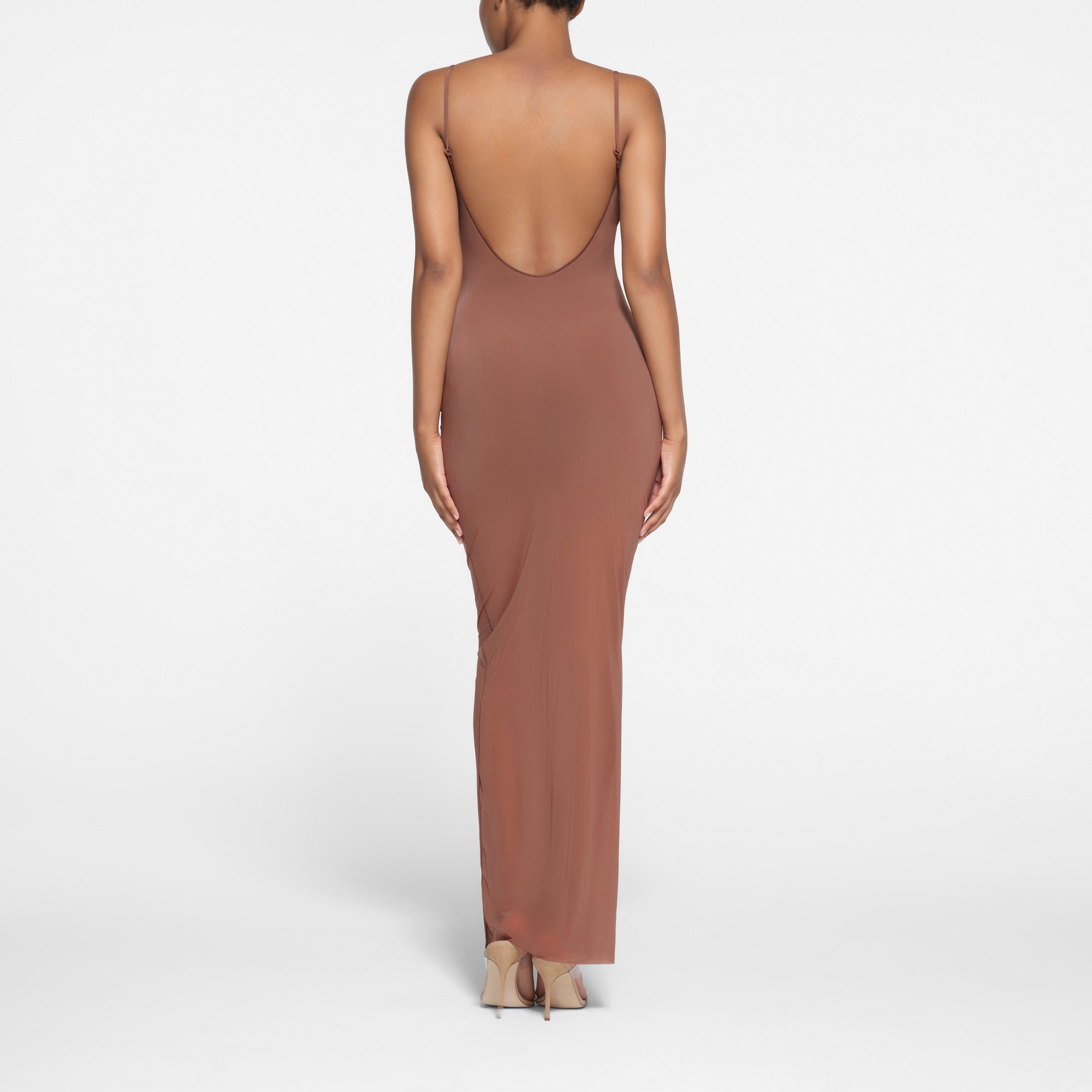 MILKY SHEER LOW BACK LONG DRESS | BRANDY - Image 3