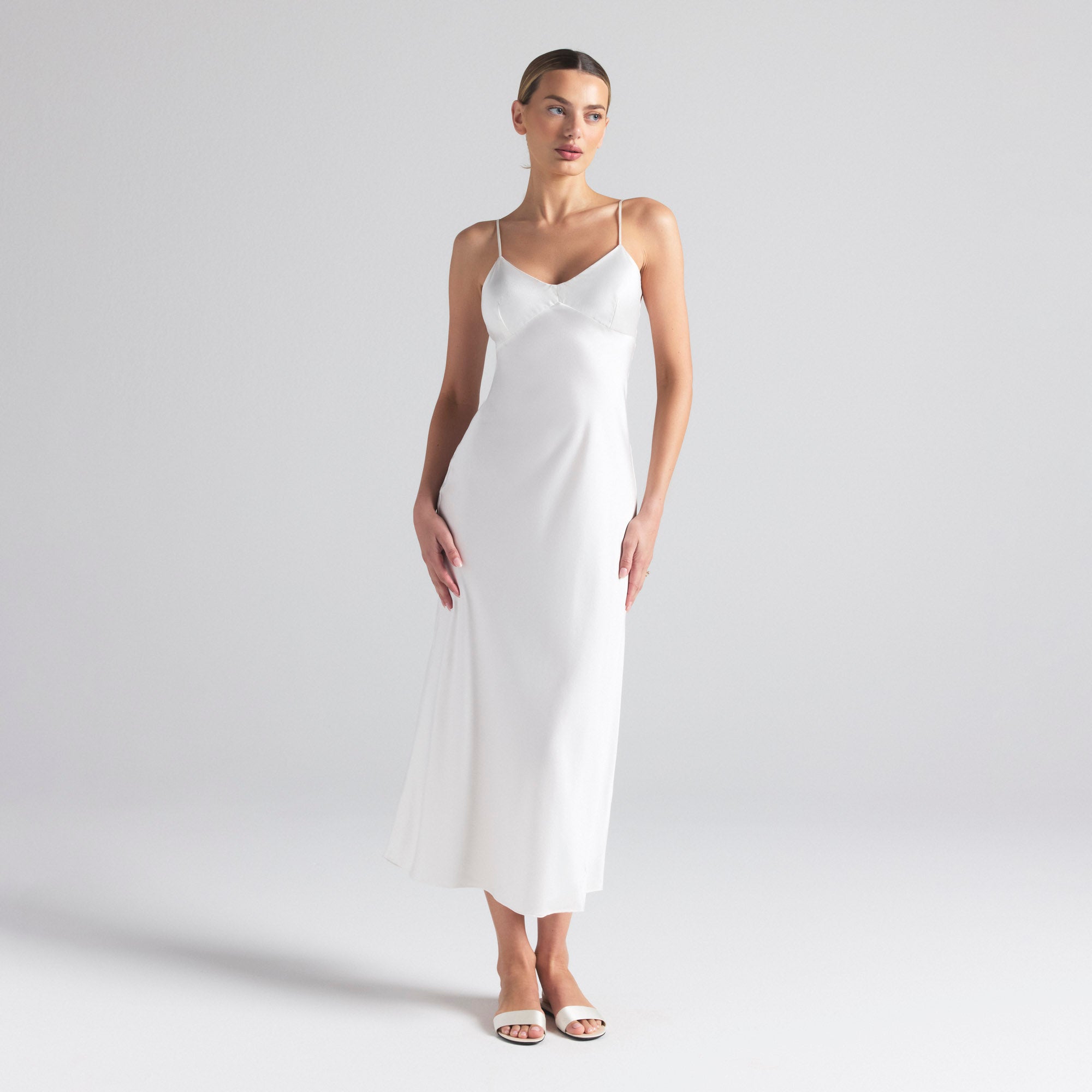 SILK CAMI V NECK LONG SLIP | IVORY