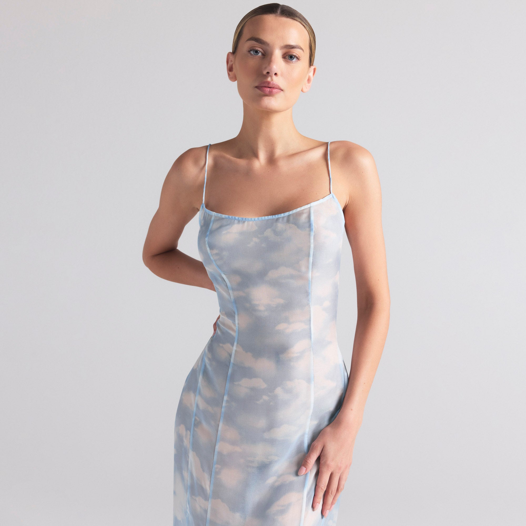 SKIMS ROMANCE LONG SLIP DRESS | BLUE QUARTZ CLOUD PRINT - Image 2