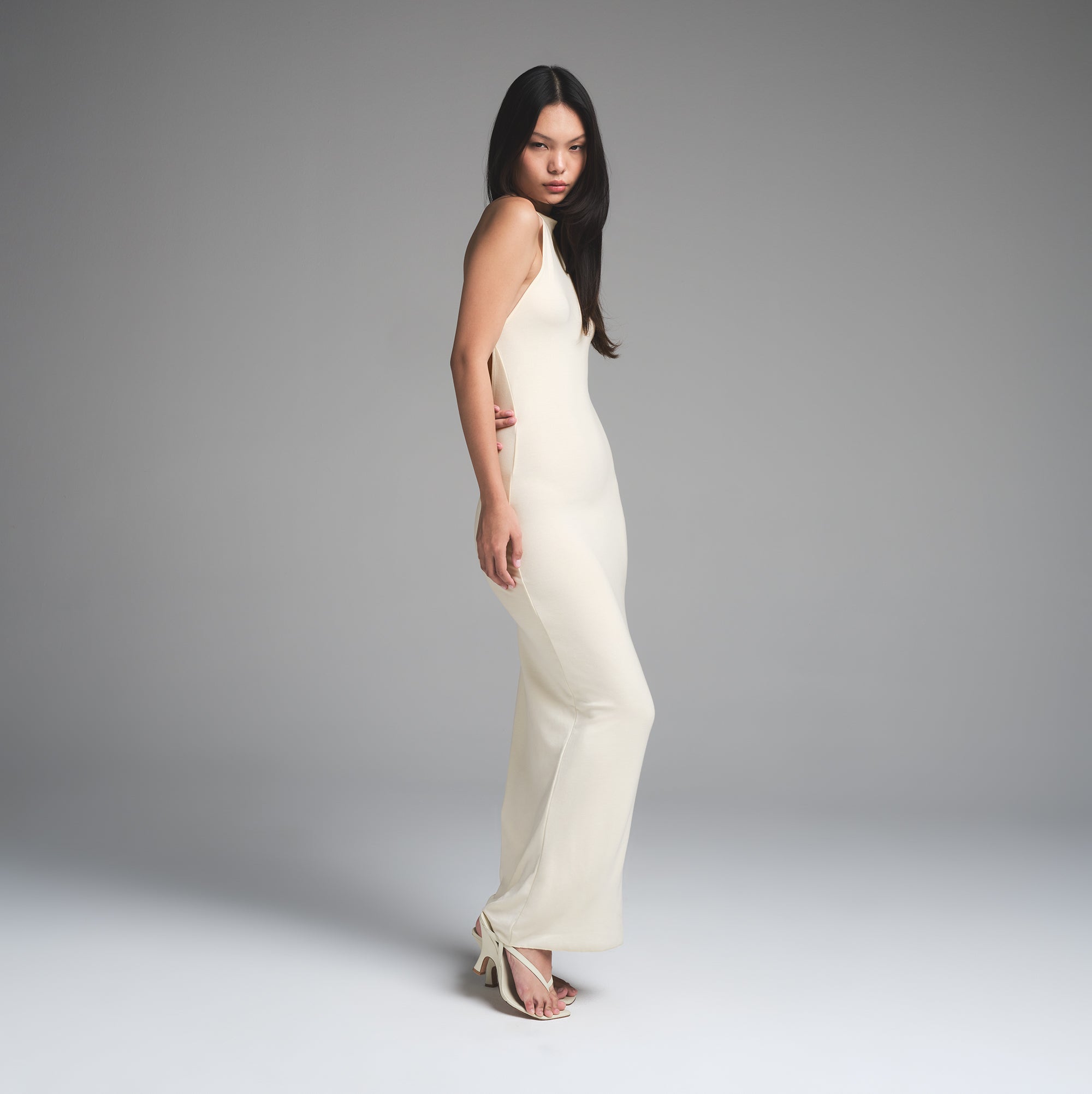 SKIMS CLOUD HALTER LONG DRESS | ECRU - Image 5