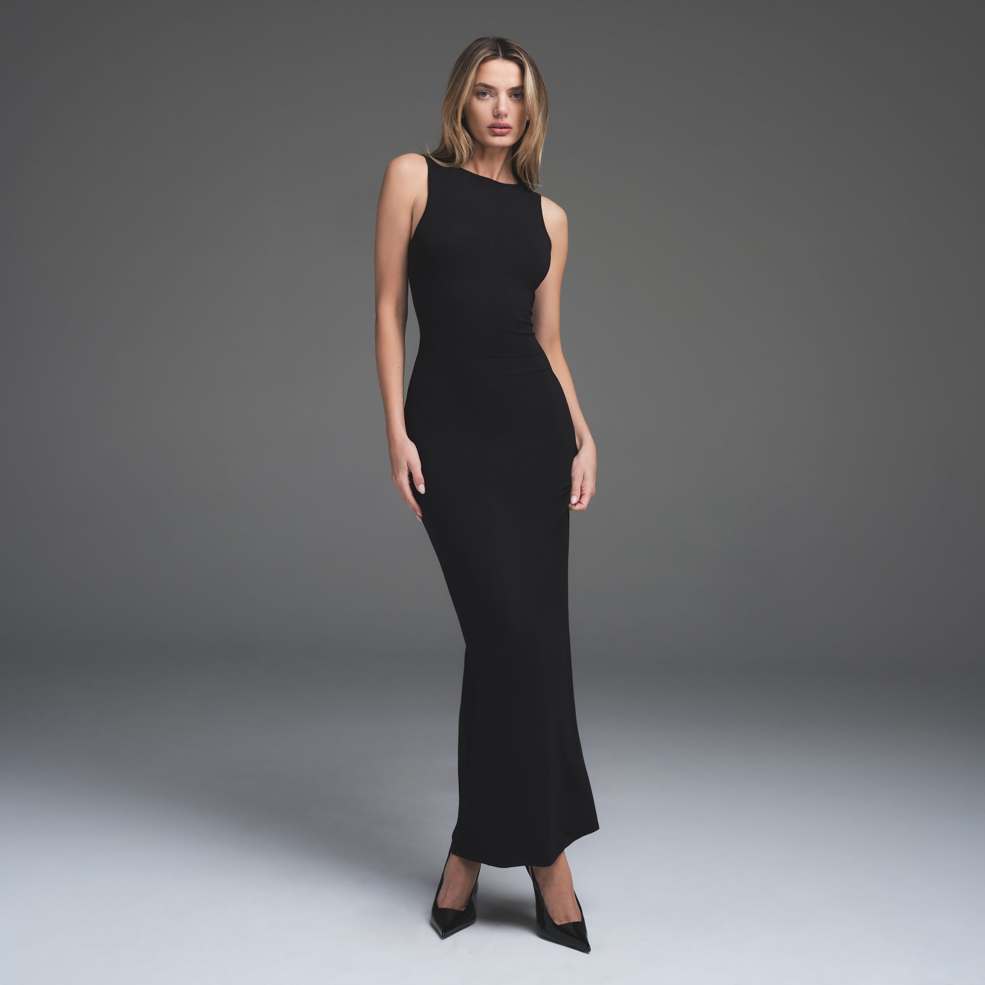 SMOOTH LAYERS LONG BOAT NECK DRESS | OBSIDIAN - Image 3