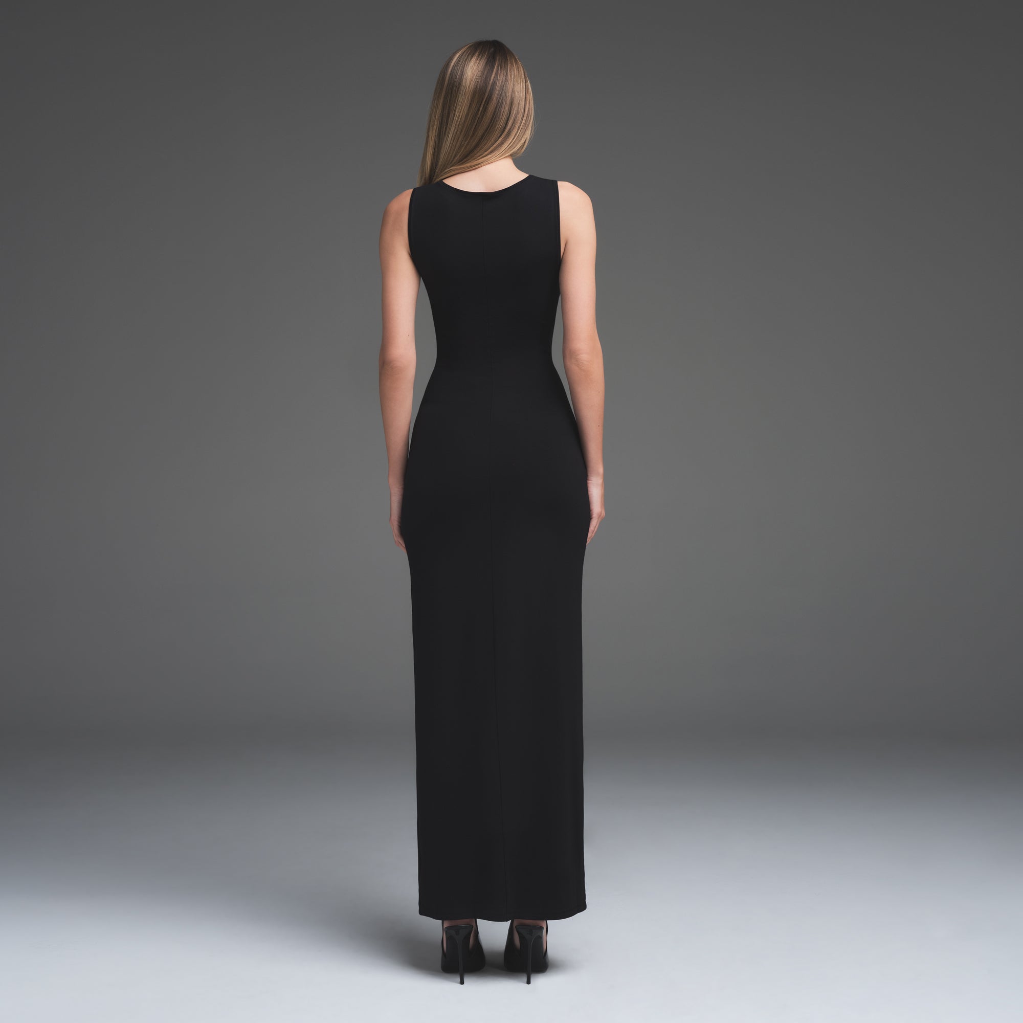 SMOOTH LAYERS LONG BOAT NECK DRESS | OBSIDIAN - Image 4