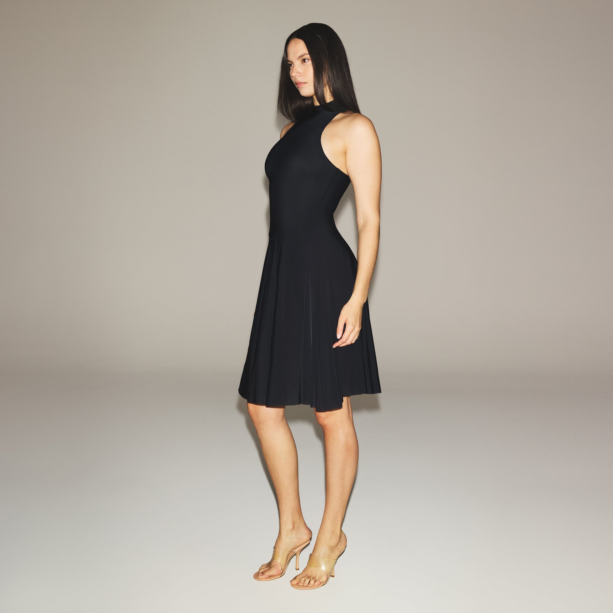 MILKY SHEER HIGH NECK MIDI DRESS | OBSIDIAN - Image 2