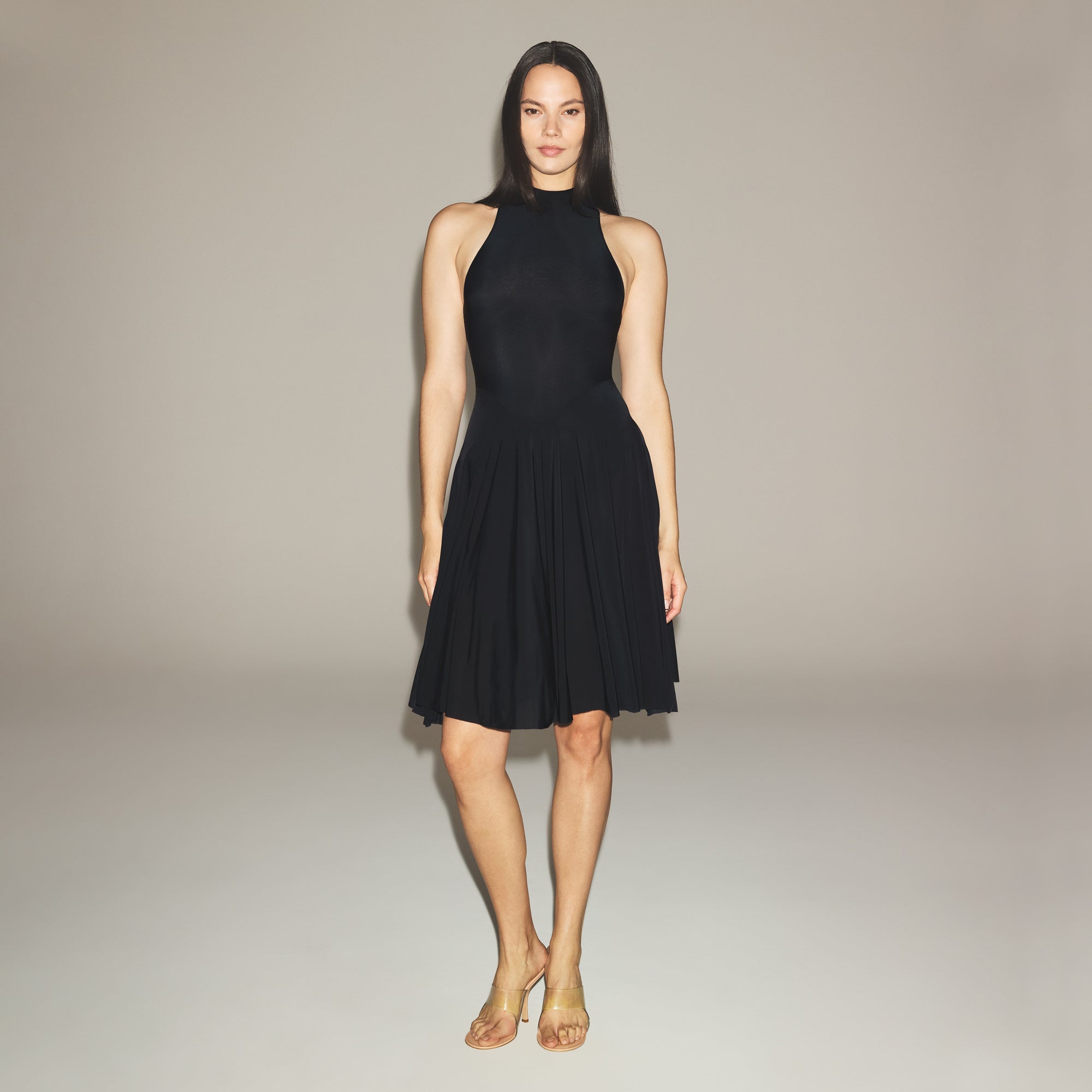 MILKY SHEER HIGH NECK MIDI DRESS | OBSIDIAN - Image 4