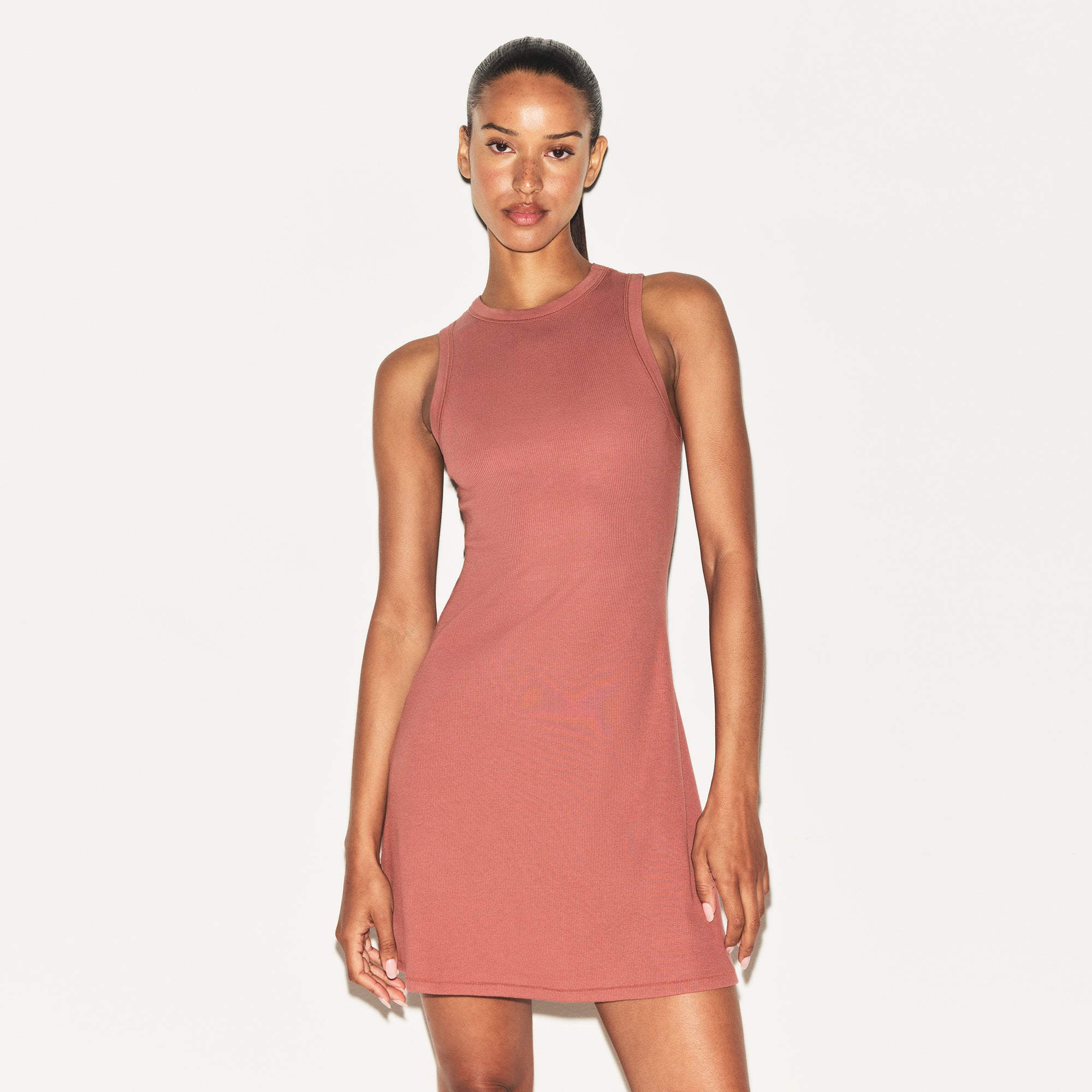 COTTON RIB TANK DRESS | REDWOOD