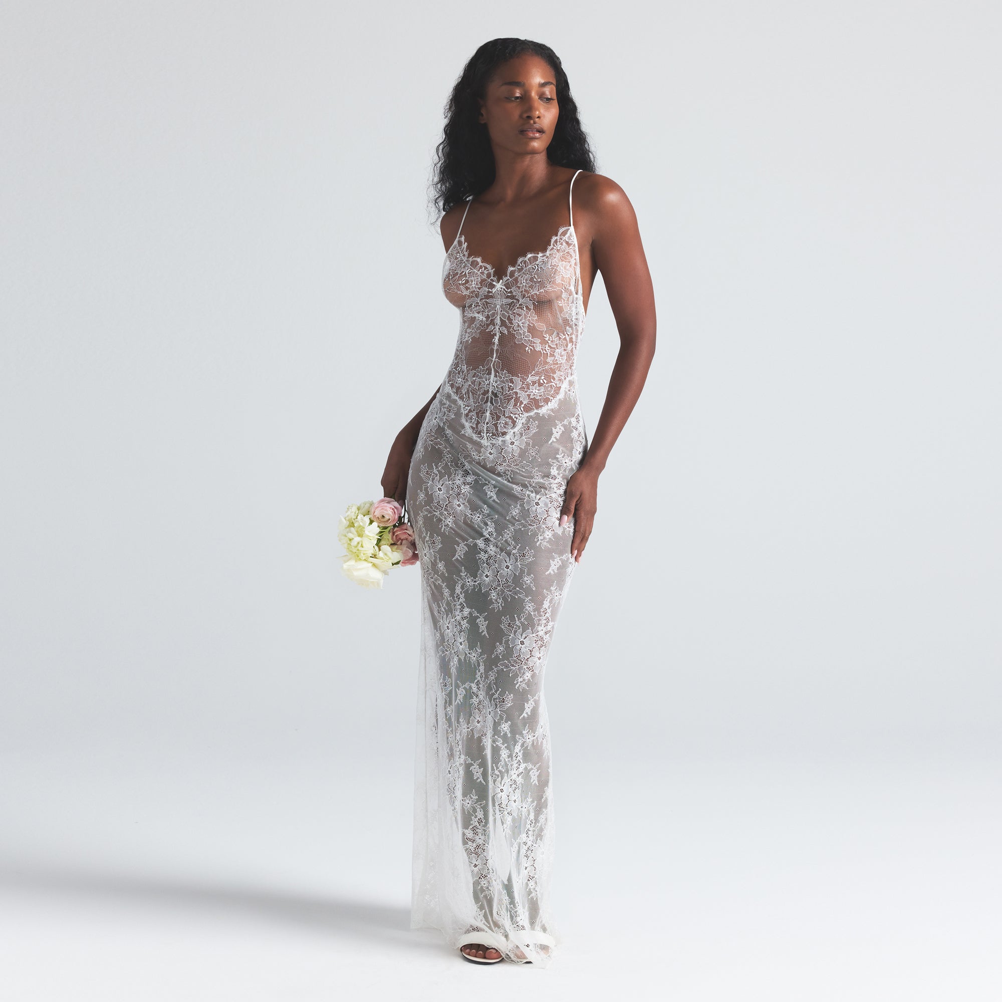 ULTRA FINE LACE LOW BACK LONG DRESS | MARBLE - Image 5