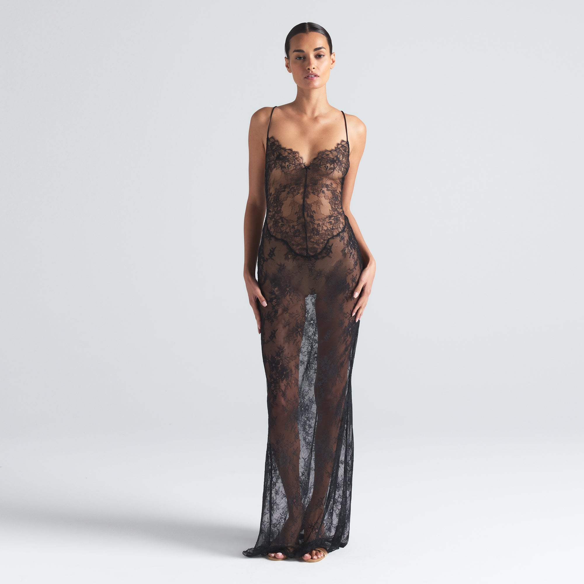 ULTRA FINE LACE LOW BACK LONG DRESS | ONYX - Image 3