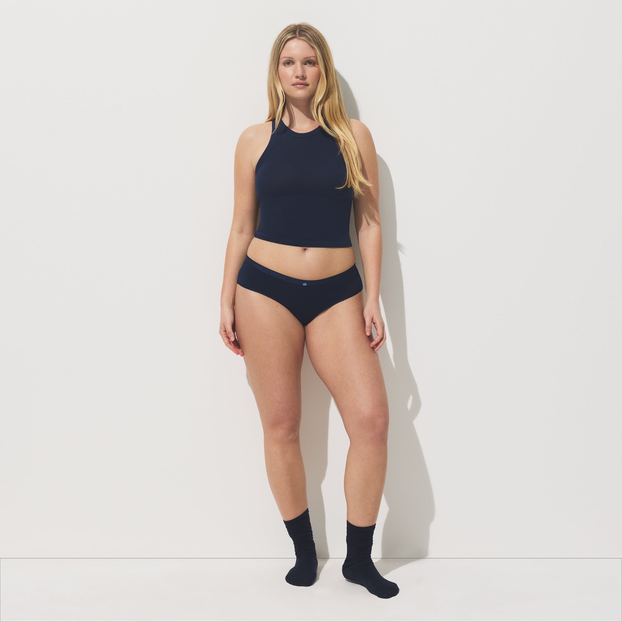 LIGHTWEIGHT COTTON LOGO PICOT HIPSTER | NAVY TONAL - Image 2