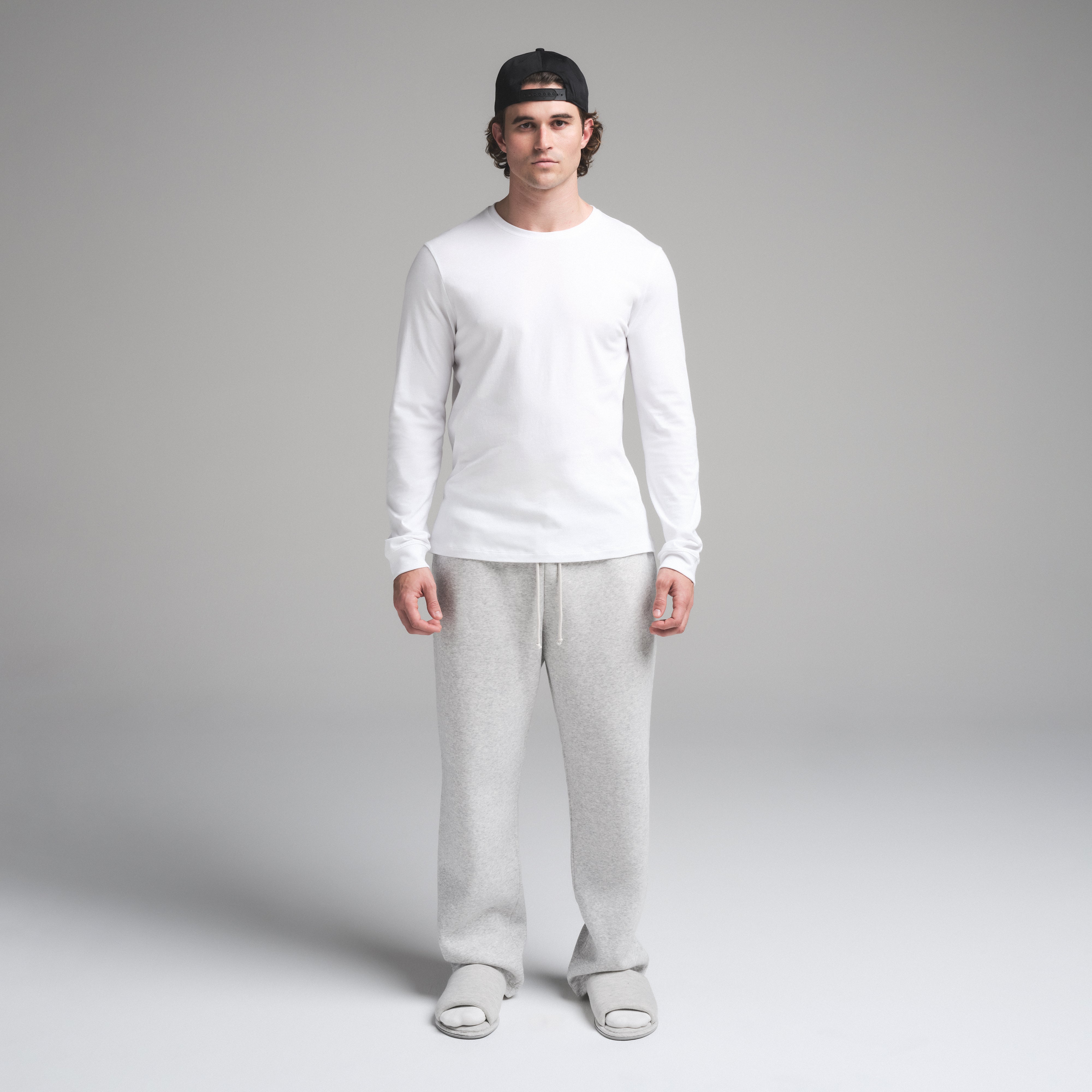 SKIMS COTTON MENS CLASSIC LONG SLEEVE T-SHIRT | CHALK